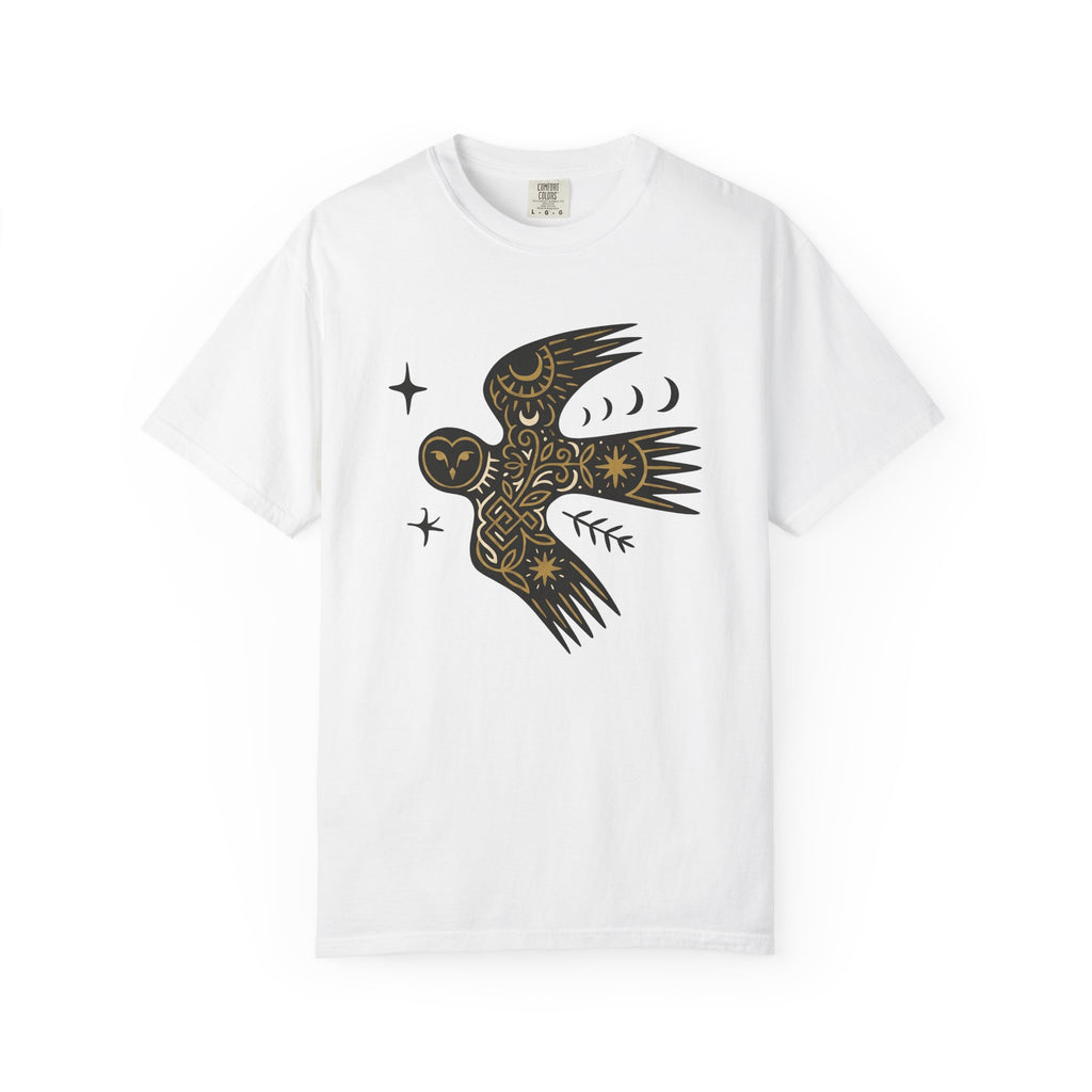 Owl Illustration Shirt Boho Chic Astrology Gift Women Hippie Tee Owl T-Shirt Bohemian Fan Psychedelic Tshirt Zodiac Graphic Simple Crescent