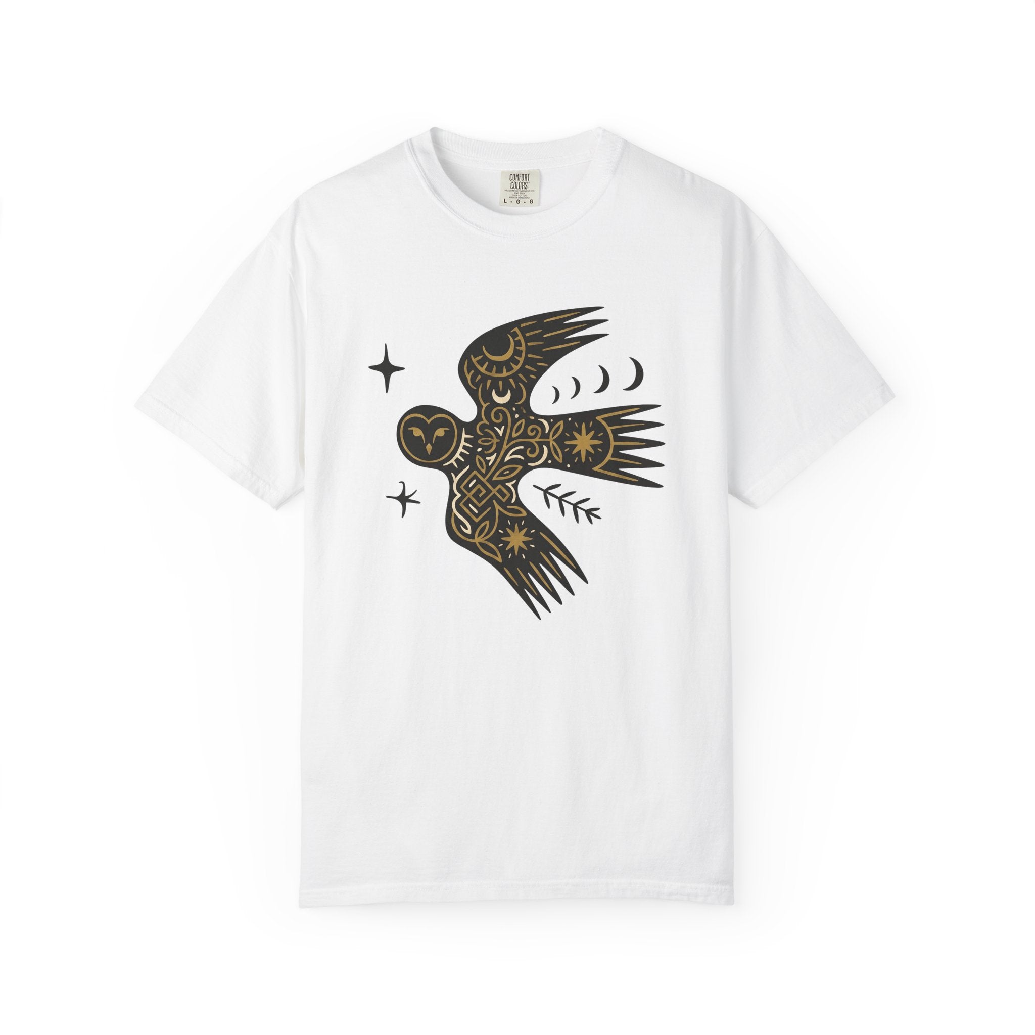 Owl Illustration Shirt Boho Chic Astrology Gift Women Hippie Tee Owl T-Shirt Bohemian Fan Psychedelic Tshirt Zodiac Graphic Simple Crescent