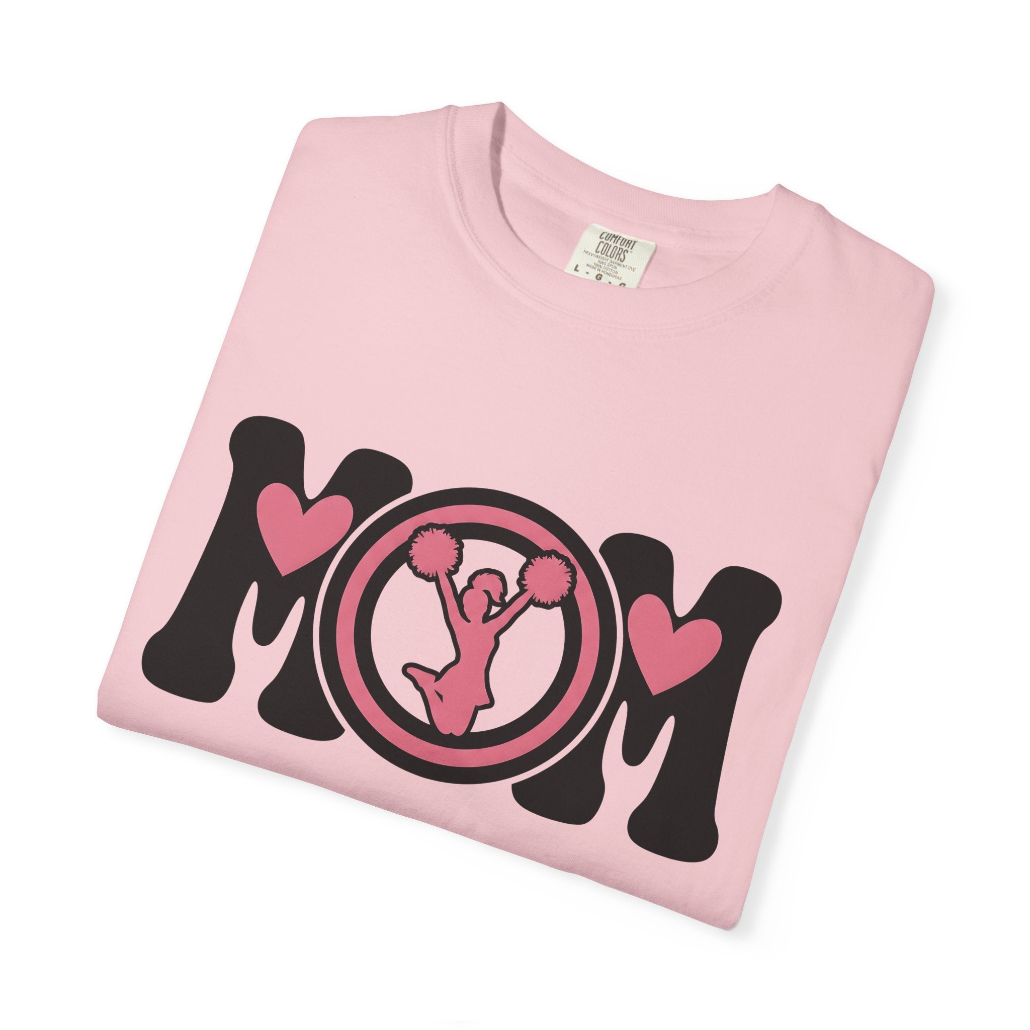 Cheerleader Mom Shirt Moms Sports Gift Women Bold Graphic Tee Cheer Mom T-Shirt Mother Fan Graphic Design Athlete Retro Heart Tshirt
