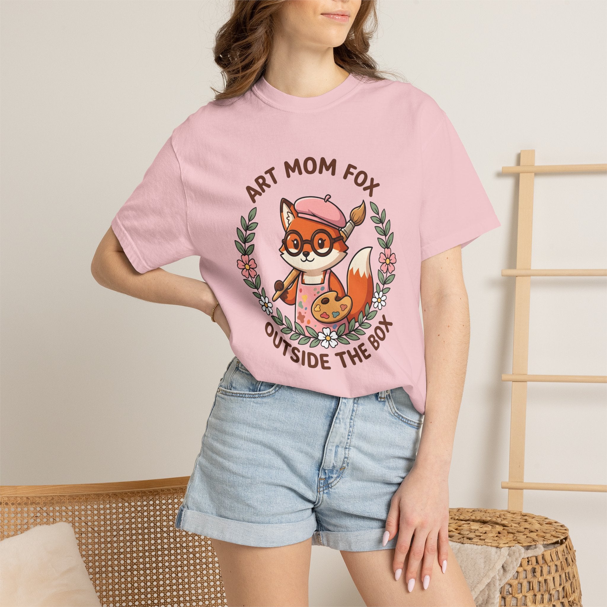 Fox Creator Shirt Moms Critters Gift Women Sweet Tee Fox Maker T-Shirt Mom Fan Fox Art Tshirt Animal Graphic Animated Blossom Wreath Tshirt