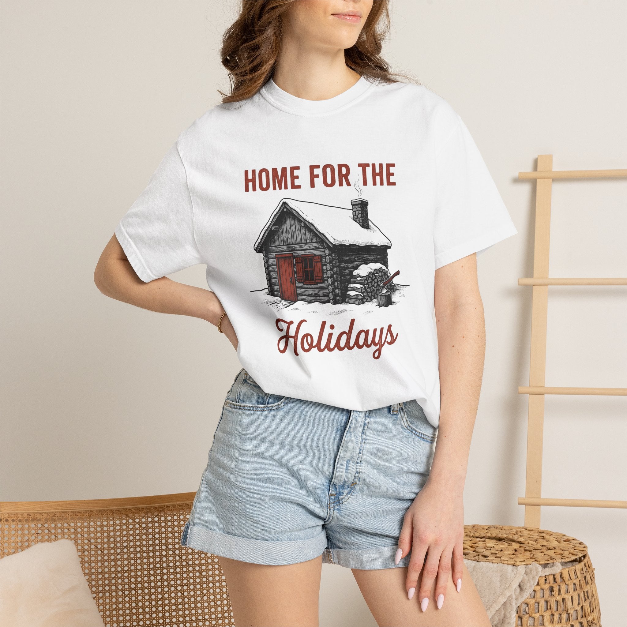 Log Cabin Shirt Christmas Winter Gift Women Vintage Tee Cabin T-Shirt Winter Fan Rustic Tshirt Frosty Graphic Hand Drawn Firewood Tshirt