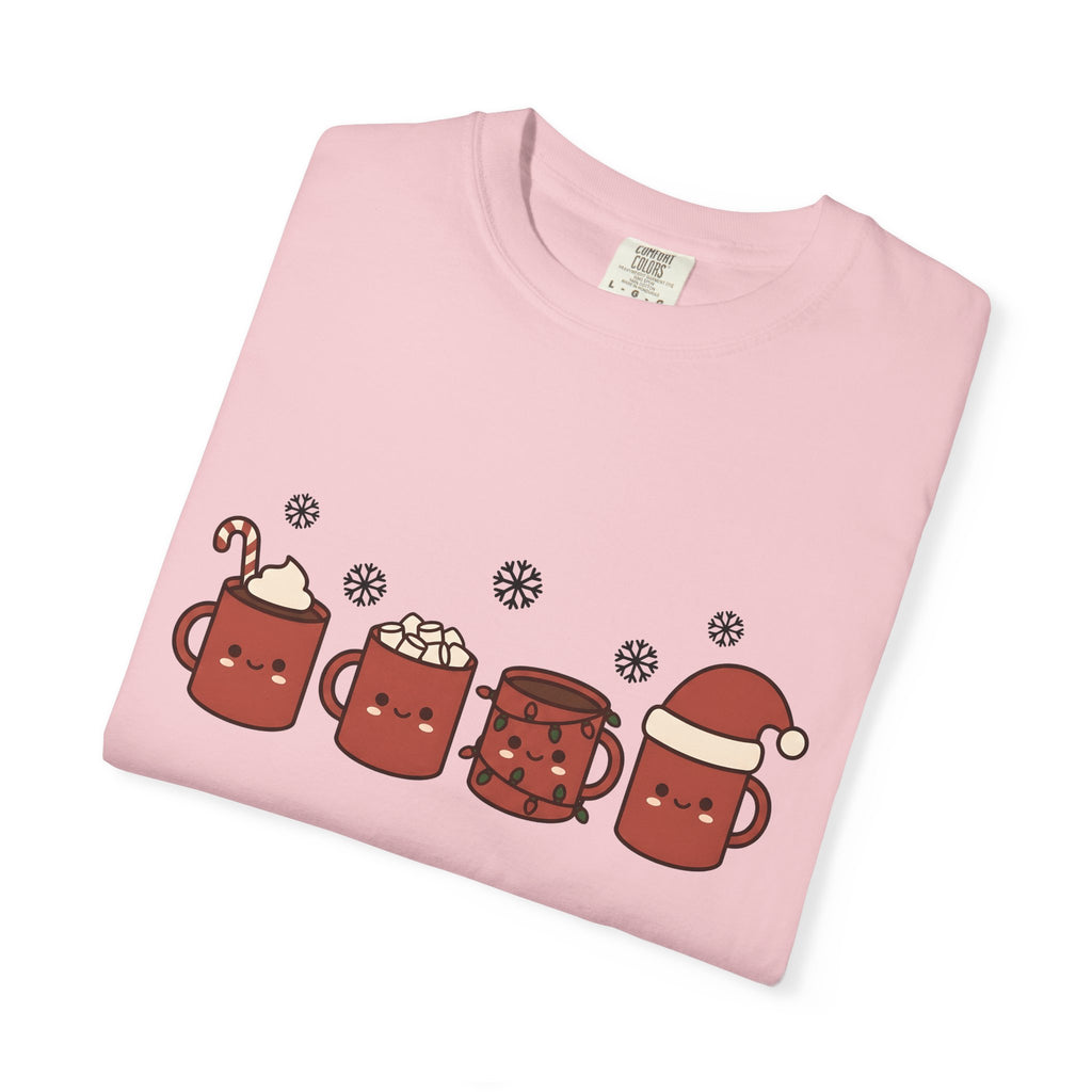 Adorable Hot Chocolate Mugs Shirt Christmas Holiday Gift Women Cartoon Tee Hot Chocolate Mugs T-Shirt Xmas Fan Comic Tshirt Seasonal Graphic