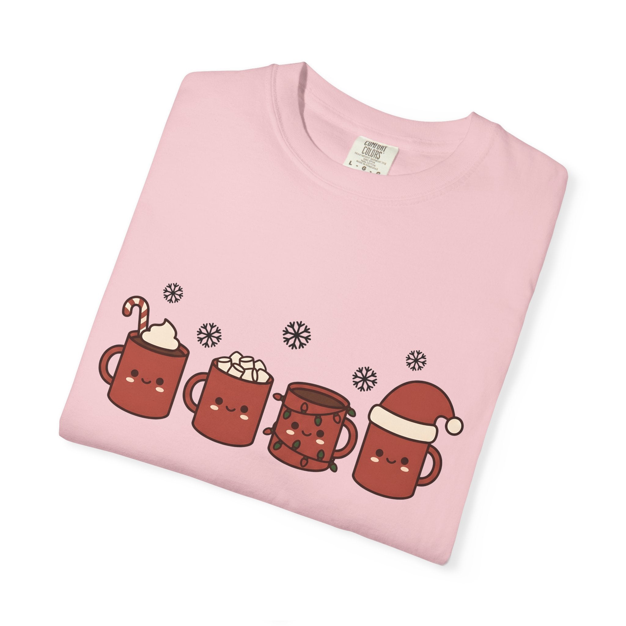 Adorable Hot Chocolate Mugs Shirt Christmas Holiday Gift Women Cartoon Tee Hot Chocolate Mugs T-Shirt Xmas Fan Comic Tshirt Seasonal Graphic