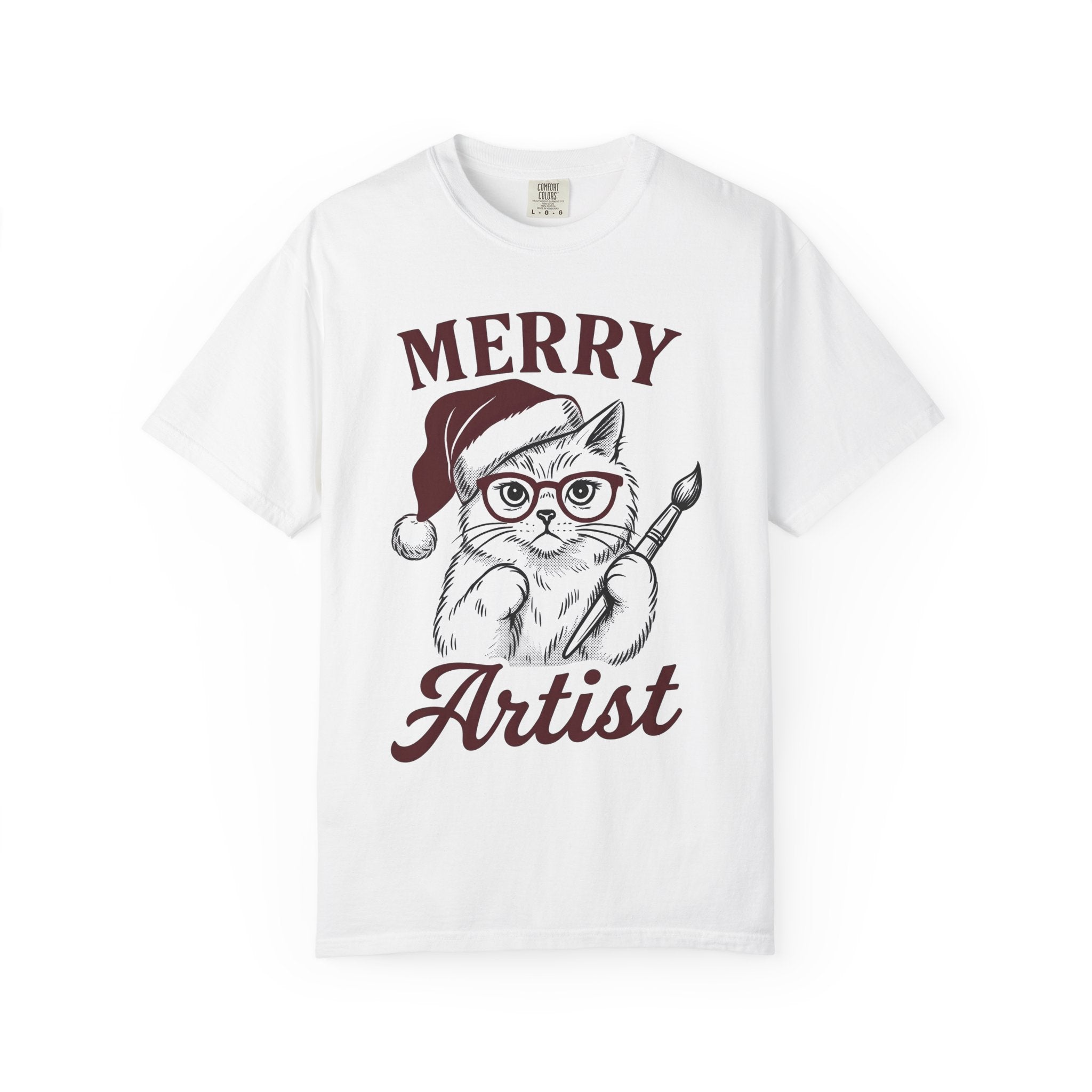 Cat Santa Hat Shirt Cat Christmas Gift Women Hand Drawn Tee Kitty Cat T-Shirt Feline Fan Illustrated Graphic Christmas Design Vintage