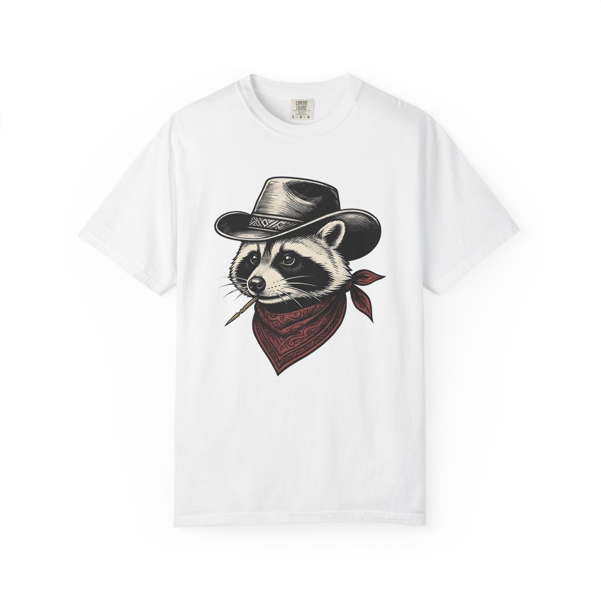 Raccoon Cowboy Shirt Animal Country Gift Women Retro Tee Trash Panda T-Shirt Wildlife Fan Vintage Tshirt Rural Graphic Sketch Scarf Tshirt