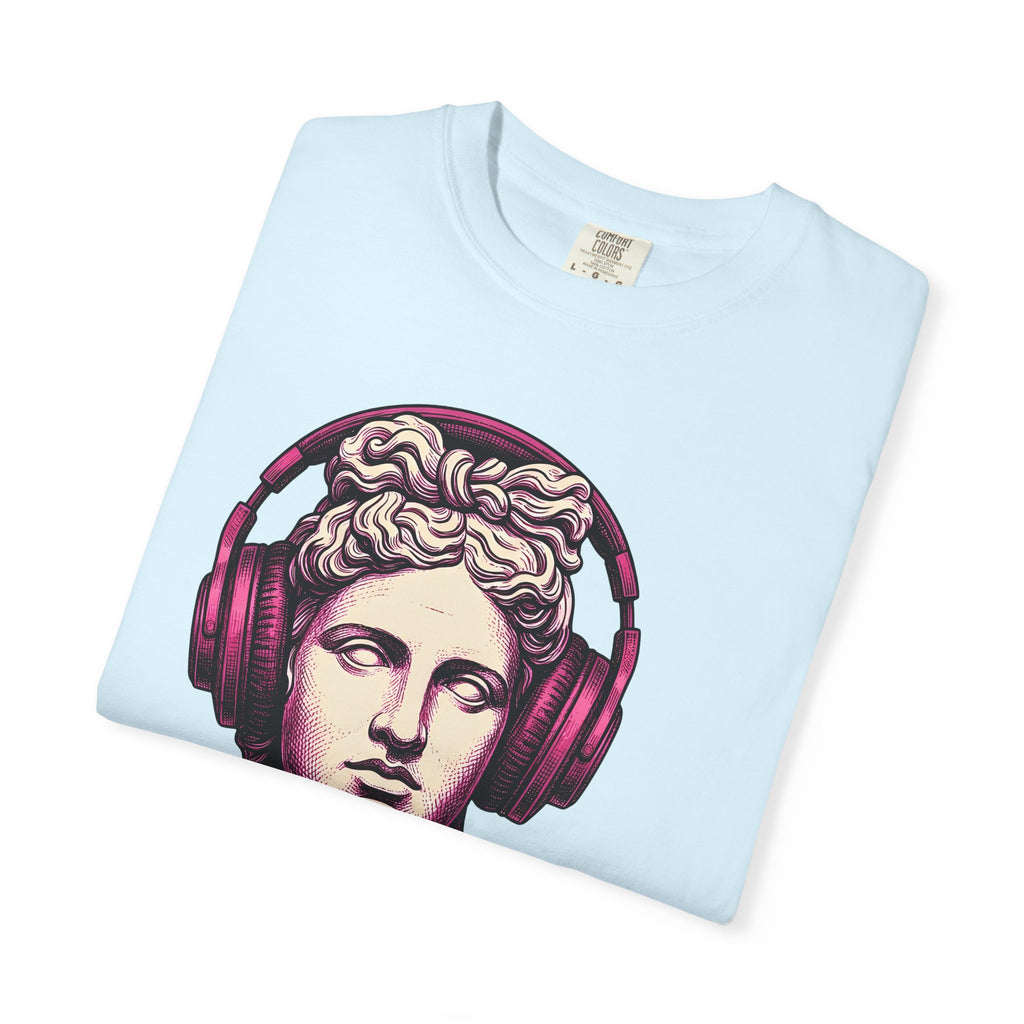 Greek Statue Earbuds Shirt St. Valentine's Day Look Gift Women Graphic Tee Earphones T-Shirt Valentine Fan Illustrated Tshirt Gaze Graphic