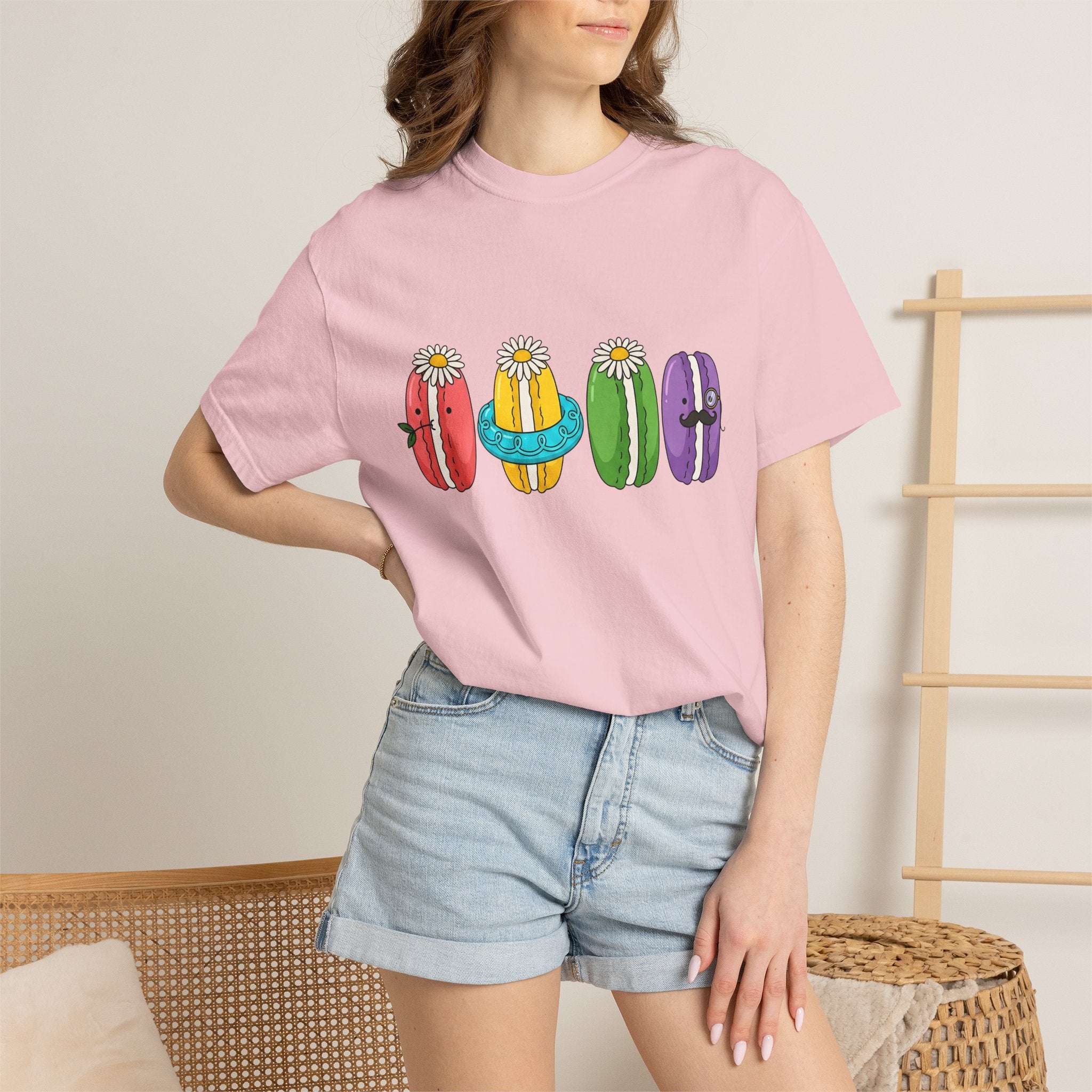Cute Macarons Shirt Desserts Food Gift Women Kawaii Tee Macaron T-Shirt Pastry Fan Mochi Tshirt Foodie Graphic Cartoon Flowers Tshirt