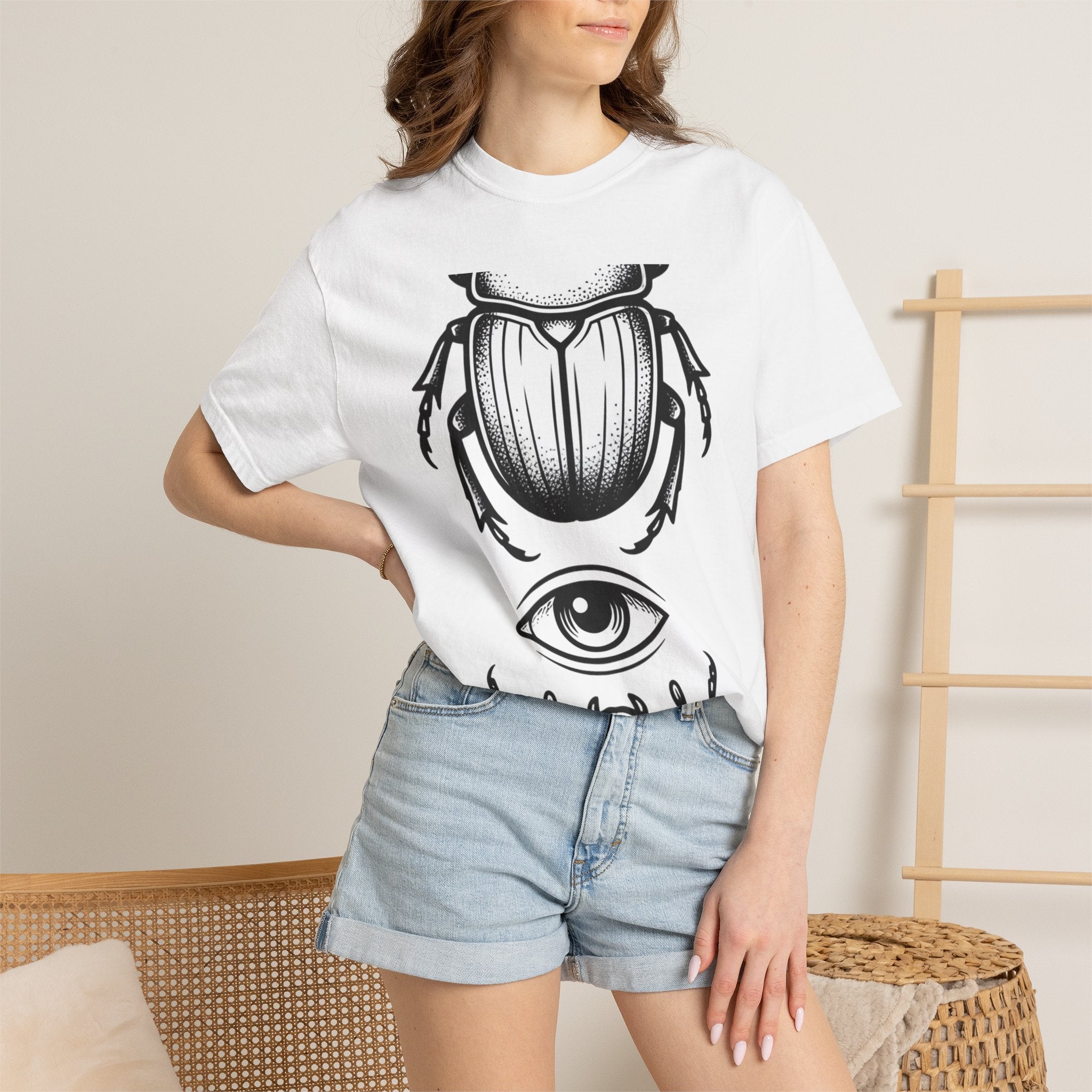 Jewel Beetle Shirt Beetle Occult Gift Women Line Art Tee Buprestid T-Shirt Bug Fan Insect Graphic Tshirt Mystical Illustration Hand Drawn