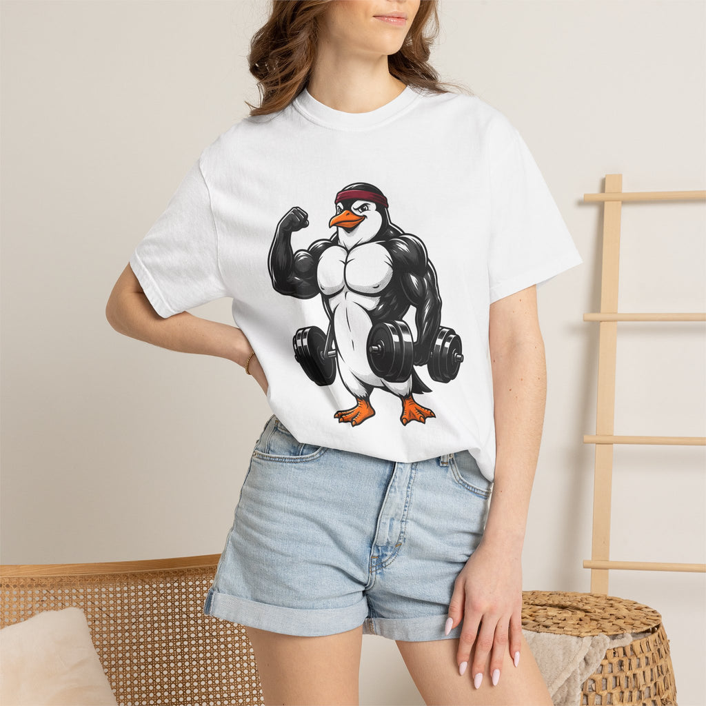 Muscular Penguin Shirt Fitness Wildlife Gift Women Comic Tee Penguin T-Shirt Gym Enthusiast Cartoon Tshirt Wildlife Graphic Tshirt Cartoon