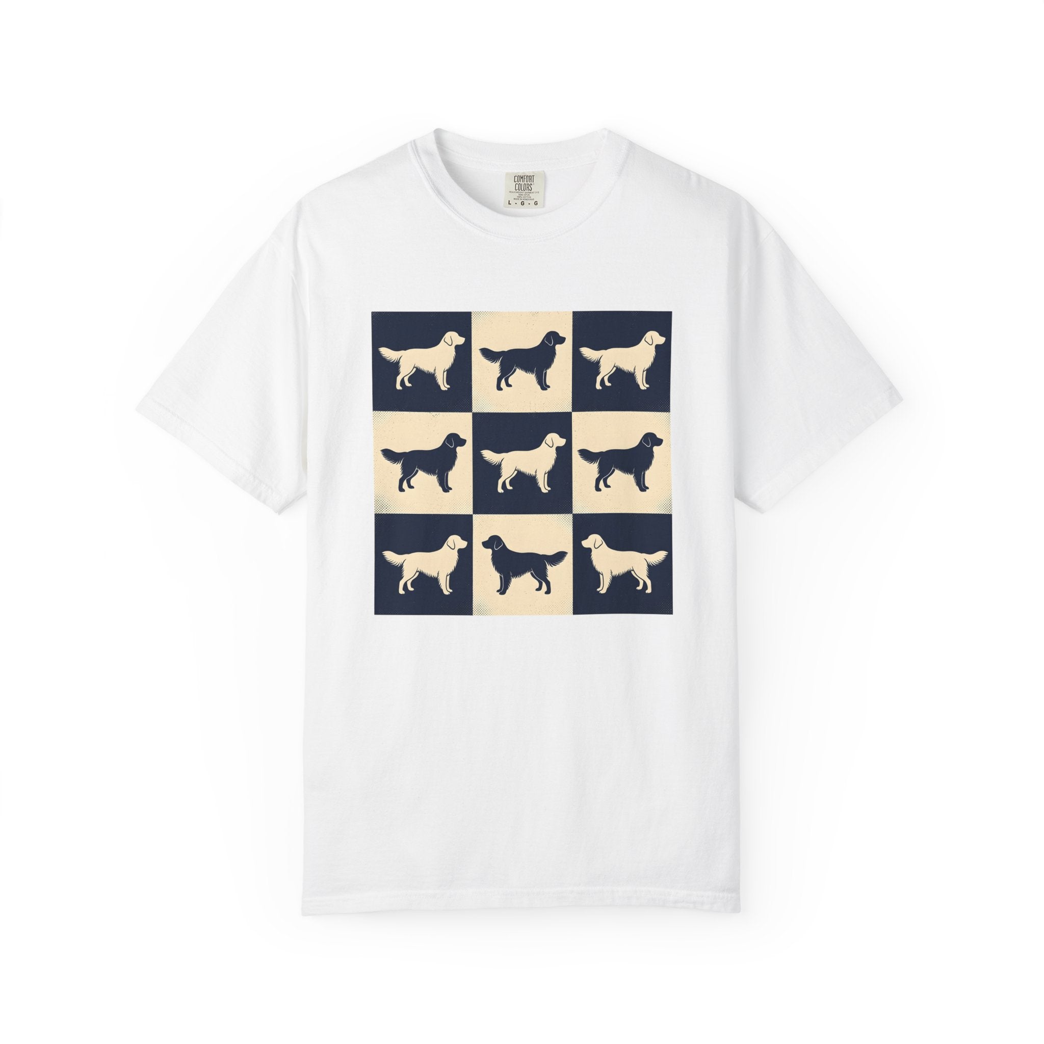 Golden Retriever Motif Shirt Dog Critters Gift Women Line Art Tee Retriever T-Shirt Dog Fan Doggy Tshirt Creature Graphic Old School Grid