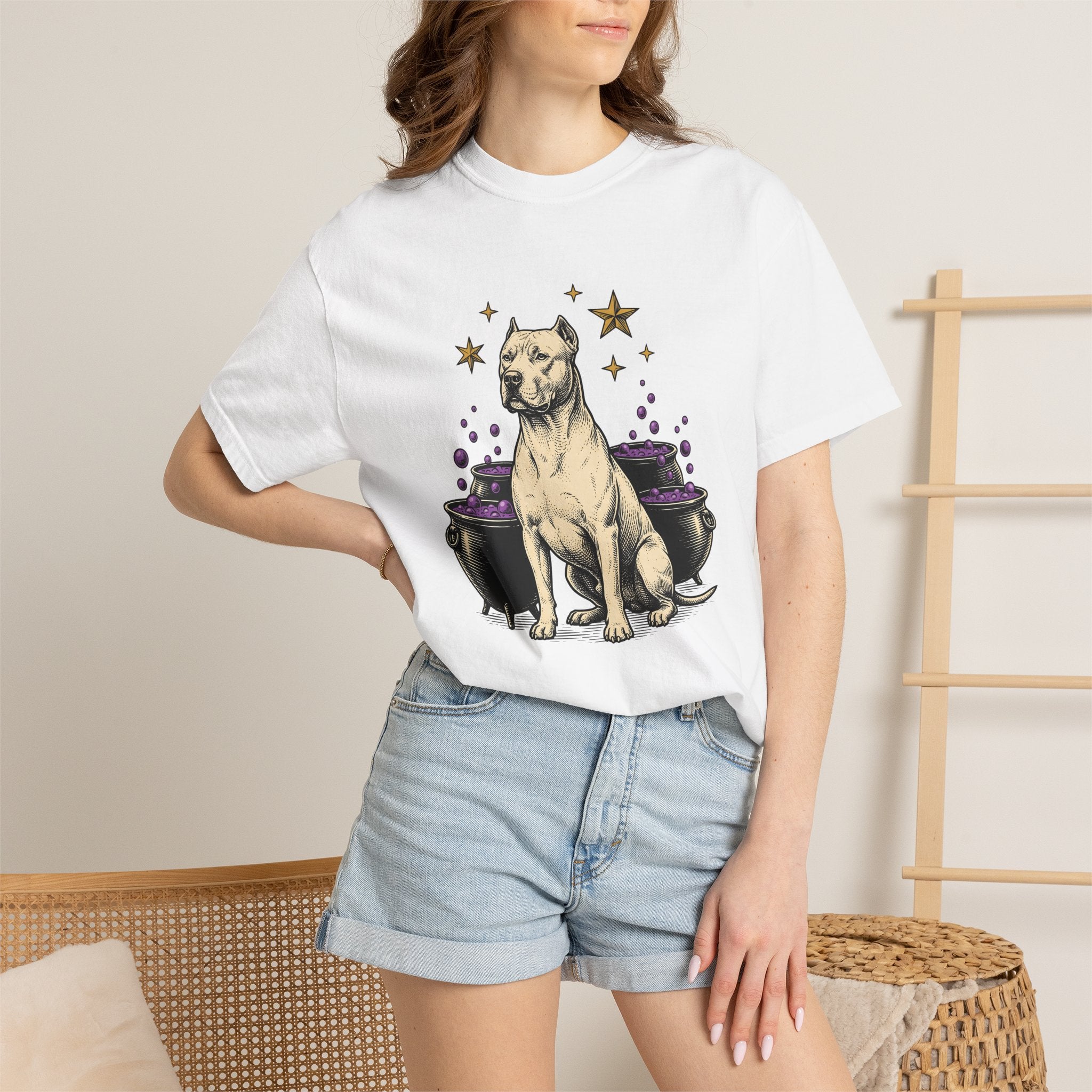 Pitbull Pup Shirt Dog Fall Gift Women Classic Graphic Tee Pitbull T-Shirt Dog Fan Vintage Tshirt Autumn Graphic Line Art Magic Pot Tshirt