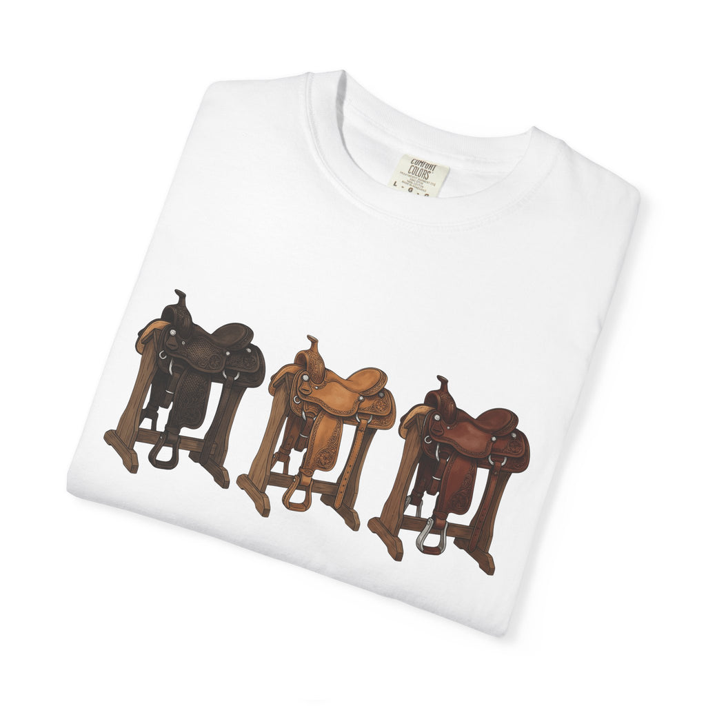 Rodeo Saddles Shirt Cowgirl Ranch Gift Women Line Art Tee Saddle T-Shirt Cowboy Fan Western Tshirt Farmhouse Graphic Illustrated Leather