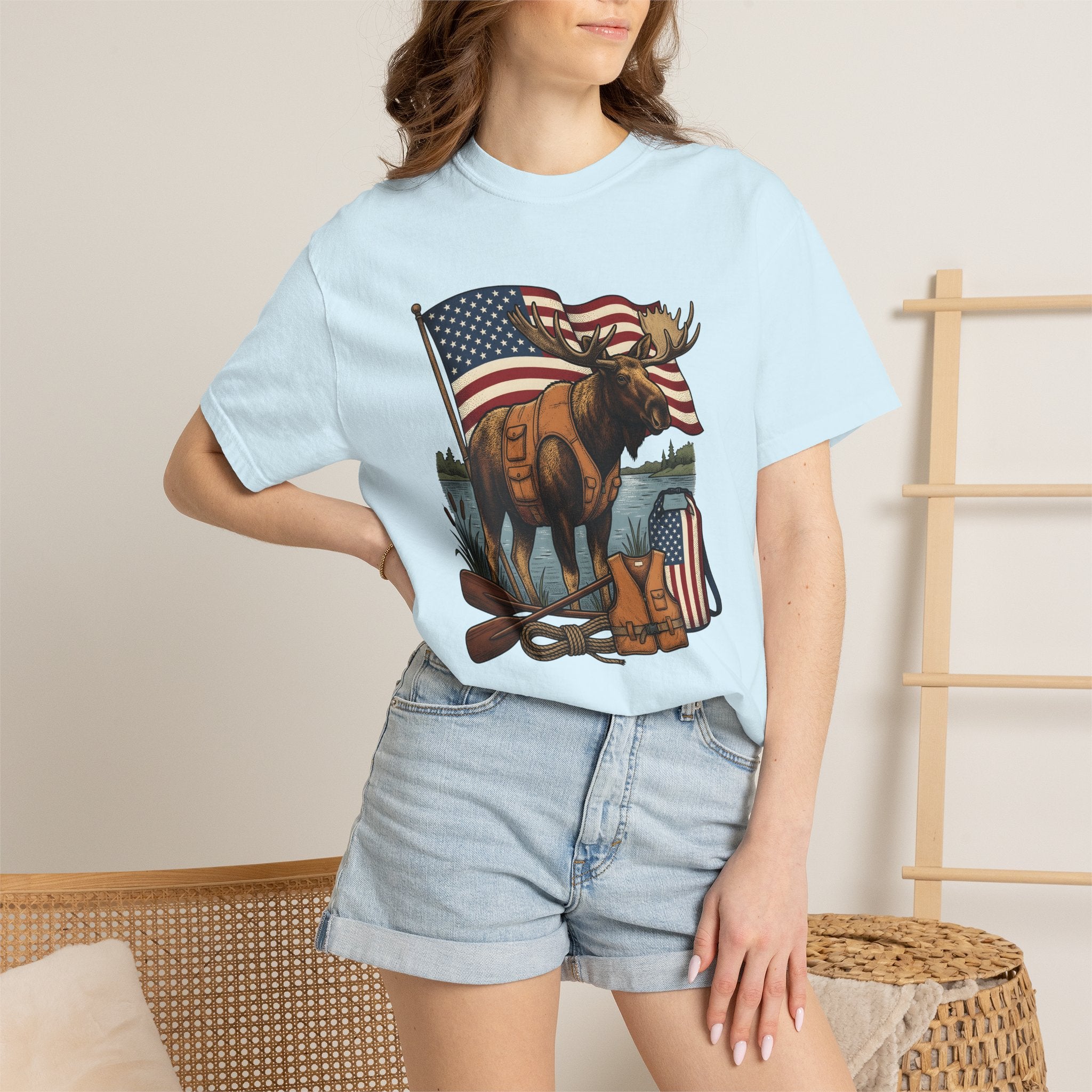 Moose Hiking Shirt Camping Travel Gift Women Distressed Tee Elk T-Shirt Camper Enthusiast Vintage Tshirt Adventure Graphic Throwback Stars