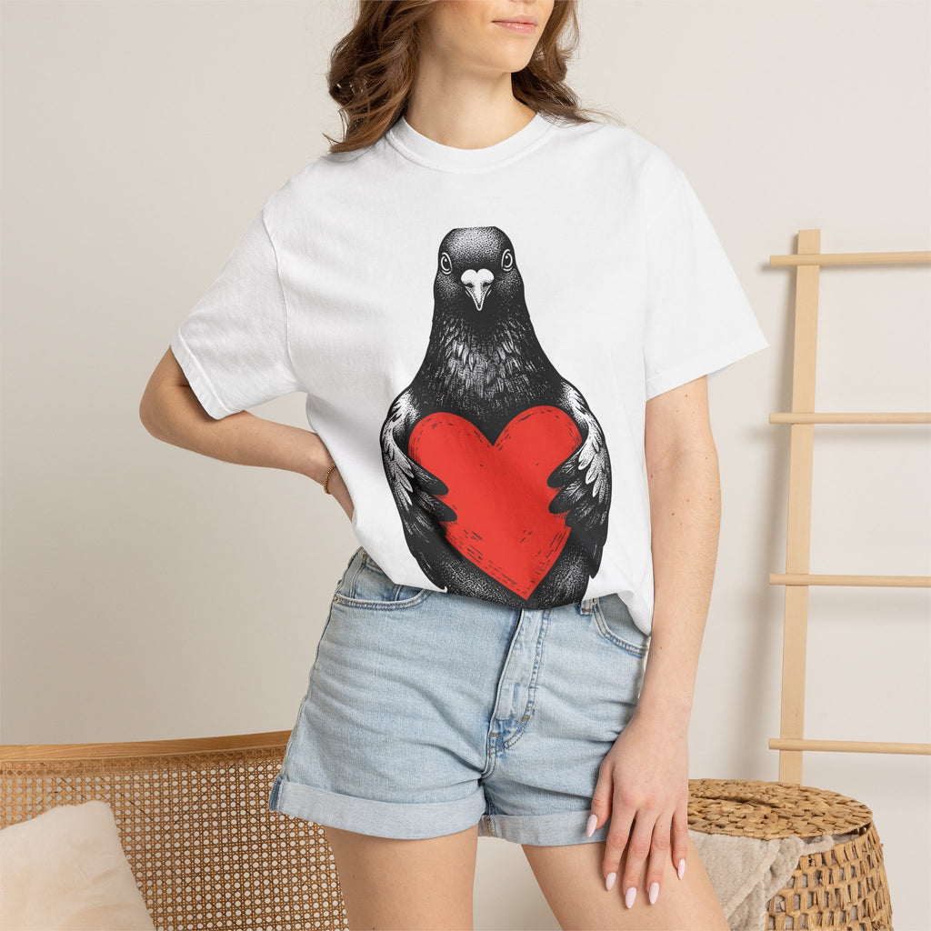 Dove Heart Shirt Animals Holiday Gift Women Sketch Tee Heart T-Shirt Creature Fan Pigeon Tshirt Christmas Graphic Retro Romance Tshirt