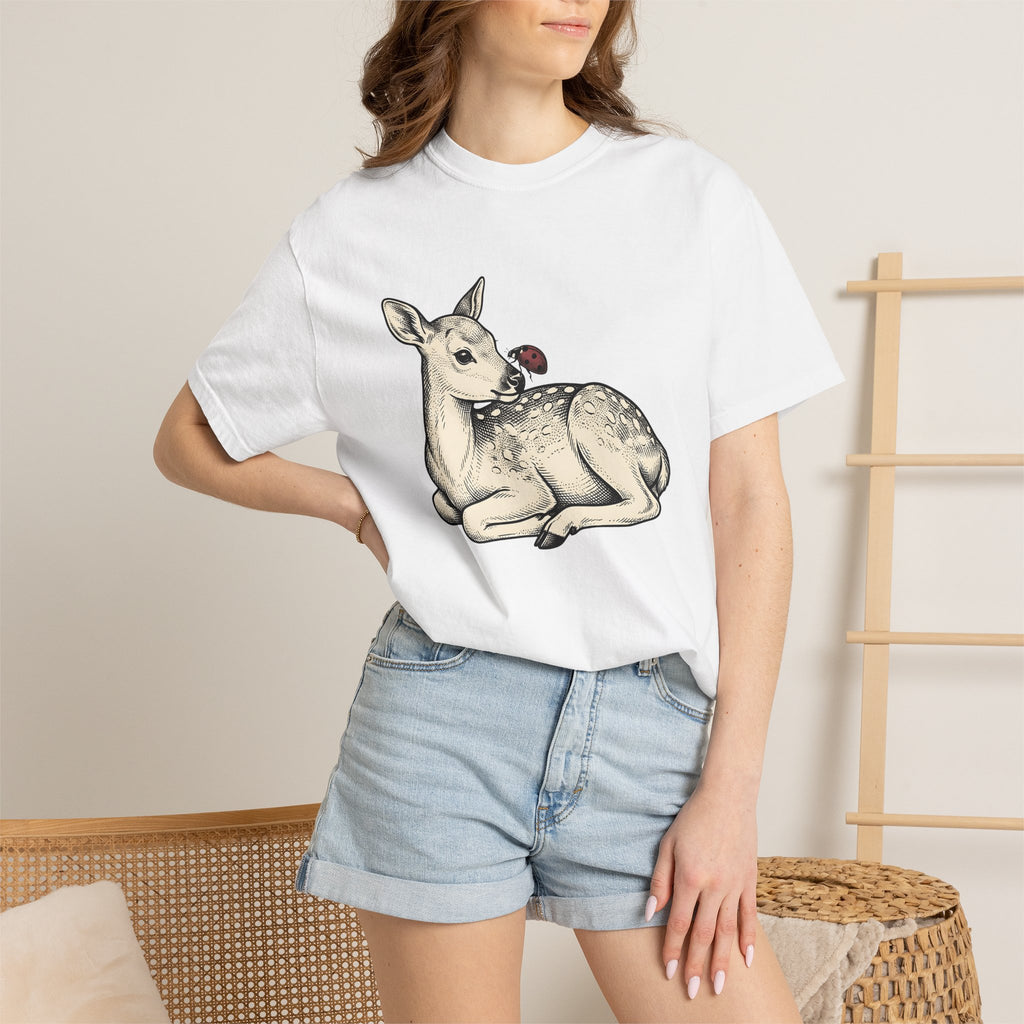 Fawn Graphic Shirt Animals Nature Gift Women Hand Drawn Tee Deer T-Shirt Wildlife Fan Illustrated Tshirt Environmental Graphic Vintage