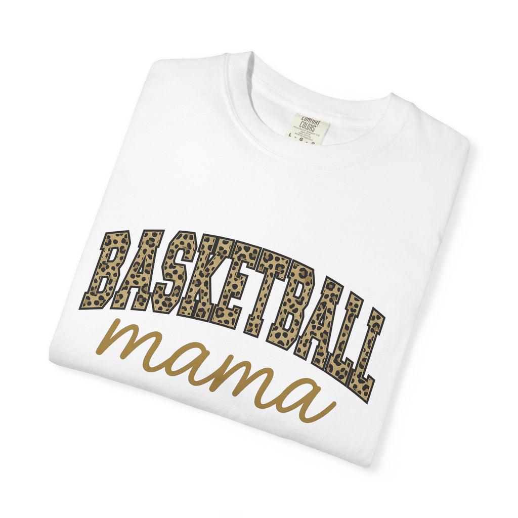 Leopard Design Basketball Font Shirt Moms Exercise Gift Women Heavy Tee Basketball Typography T-Shirt Motherhood Enthusiast Bold Tshirt