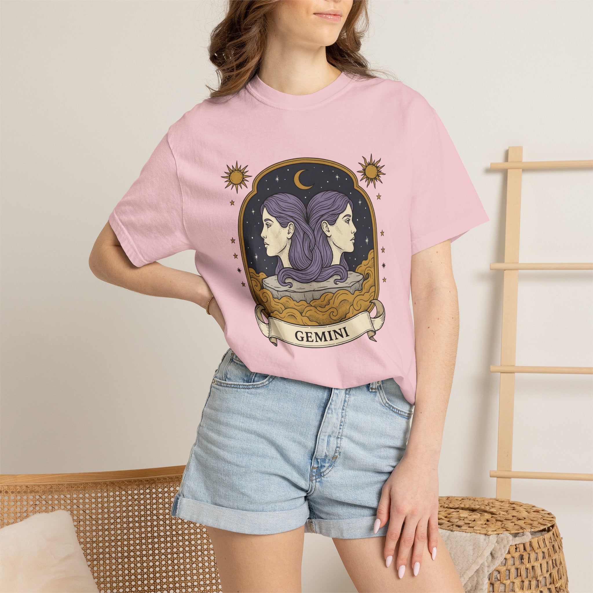 Gemini Twins Shirt Boho Chic Horoscope Gift Women Mystical Tee Zodiac T-Shirt Bohemian Enthusiast Magical Tshirt Astrology Graphic Retro