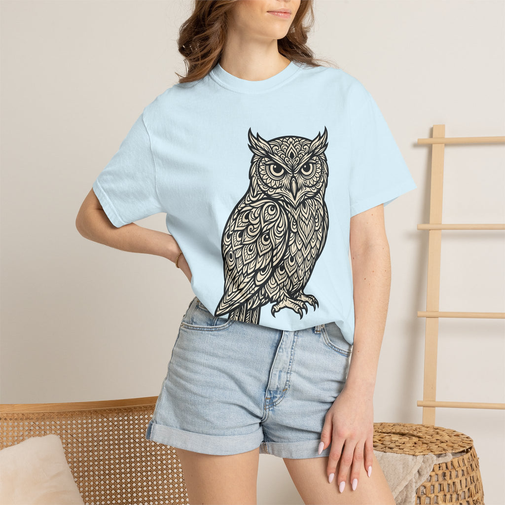 Owl Design Shirt Animals Wildlife Gift Women Bohemian Tee Owl T-Shirt Creature Fan Wildlife Graphic Tshirt Sketch Lace Pattern Tshirt