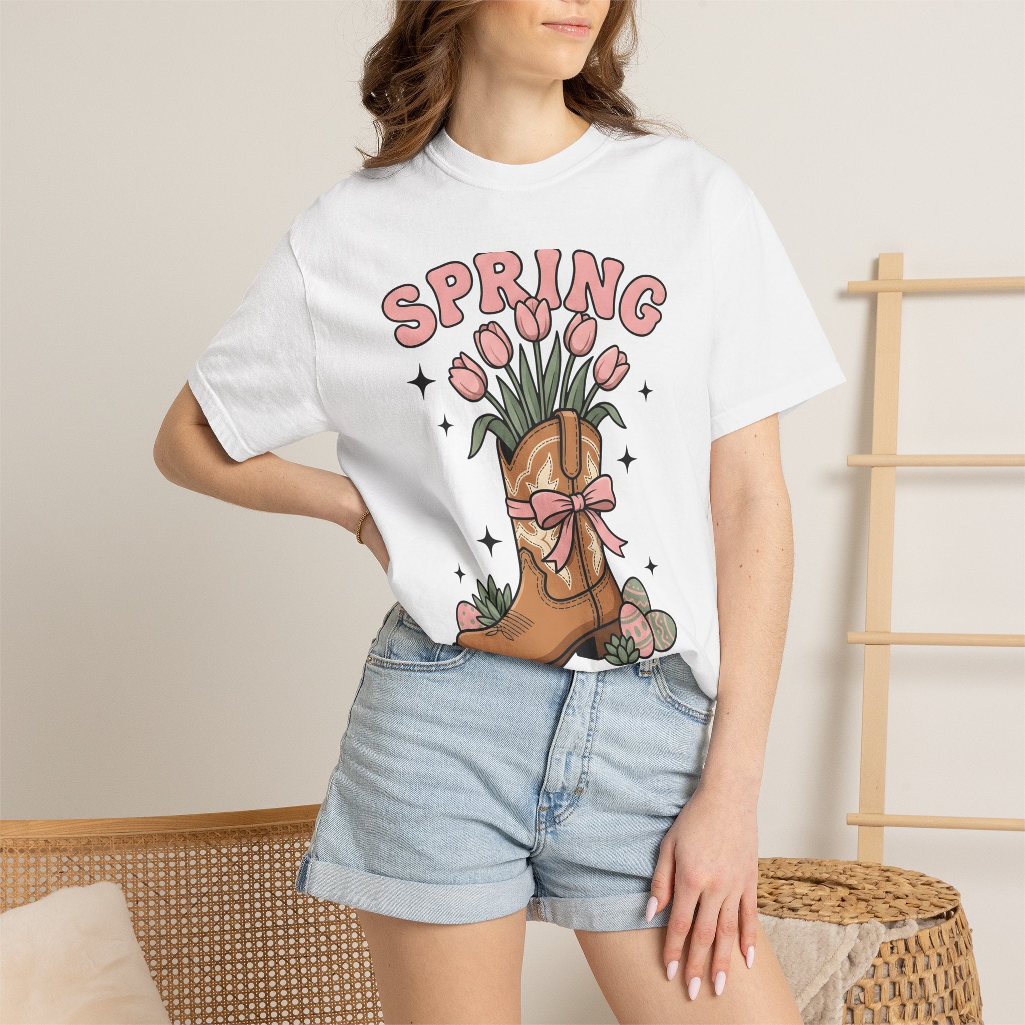 Cowboy Boot Bouquet Shirt Easter Garden Gift Women Sketch Tee Boot Arrangement T-Shirt Spring Fan Floral Drawing Tshirt Hand Drawn Decorated