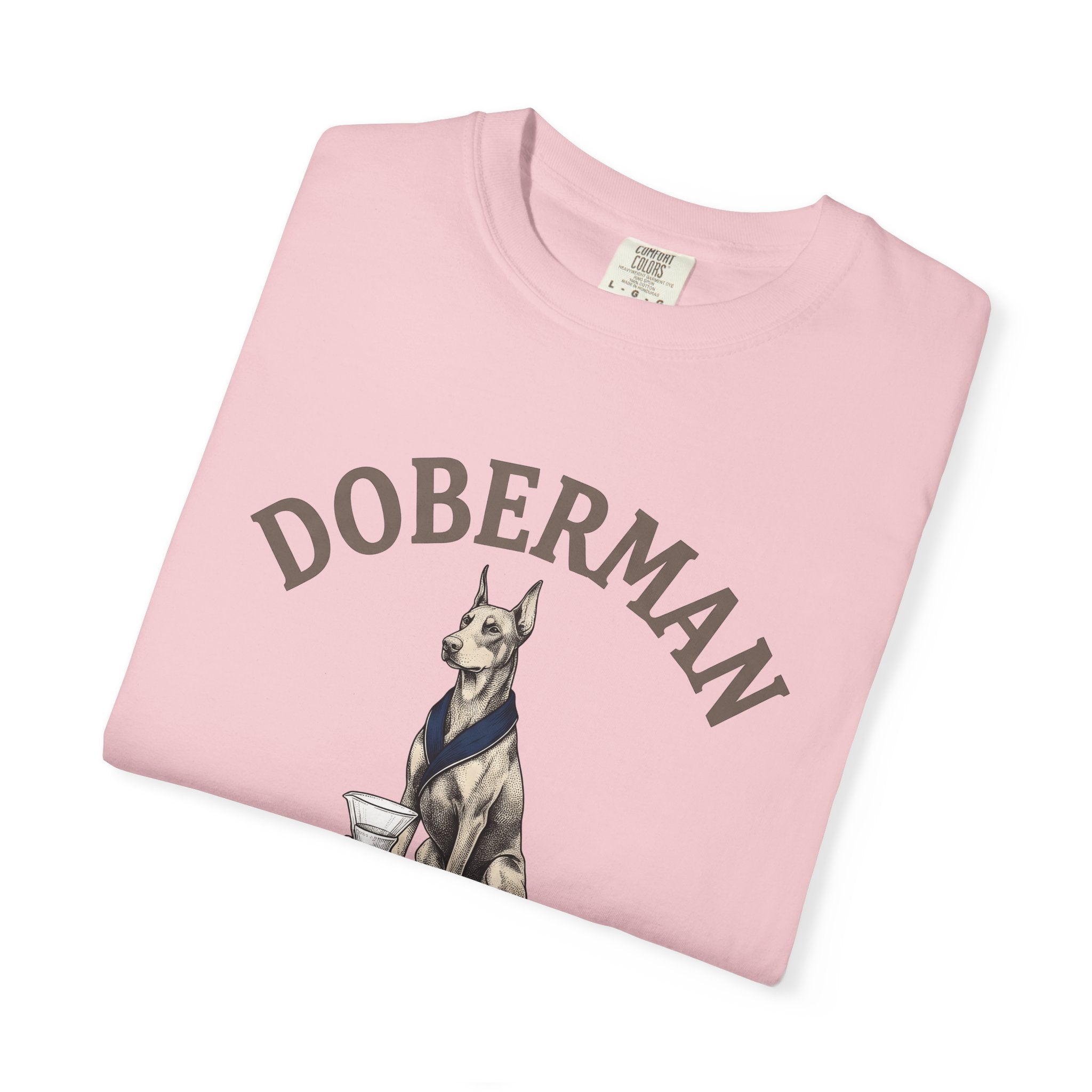 Doberman Shirt Dog Coffee Shop Gift Women Line Art Tee Dobermann T-Shirt Dog Fan Minimalist Tshirt Cafe Design Old School Coffee Brewer