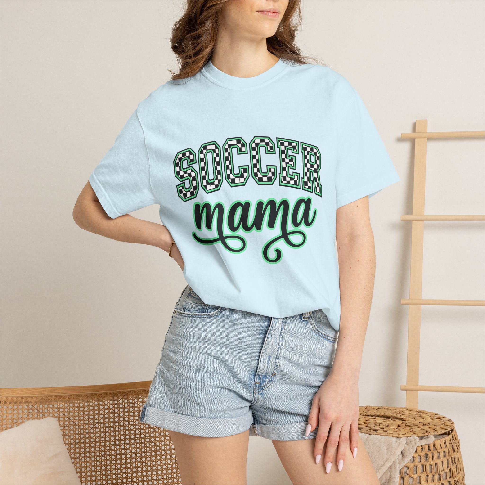 Soccer Font Shirt Moms Games Gift Women Thick Tee Football T-Shirt Mother Fan Bold Typography Tshirt Gaming Graphic Old School Plaid Design