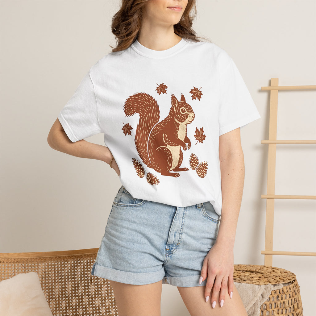 Squirrel Drawing Shirt Animals Nature Gift Women Ethnic Art Tee Rodent T-Shirt Wildlife Fan Tribal Tshirt Environmental Graphic Classic Pine