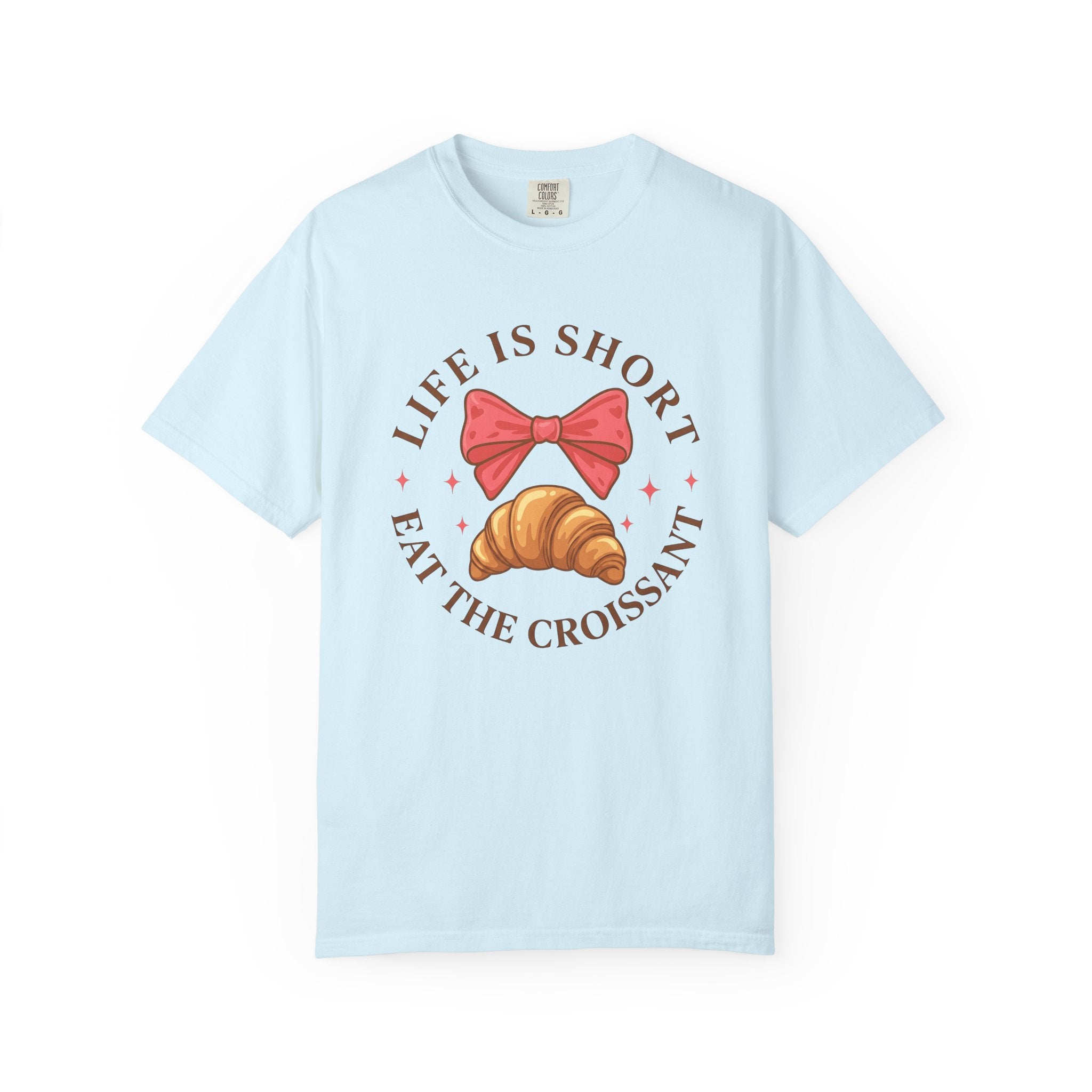 Croissant Illustration Shirt Desserts Pastry Gift Women Adorable Tee Croissant T-Shirt Dessert Fan Cute Tshirt Bakery Graphic Cartoon Pink