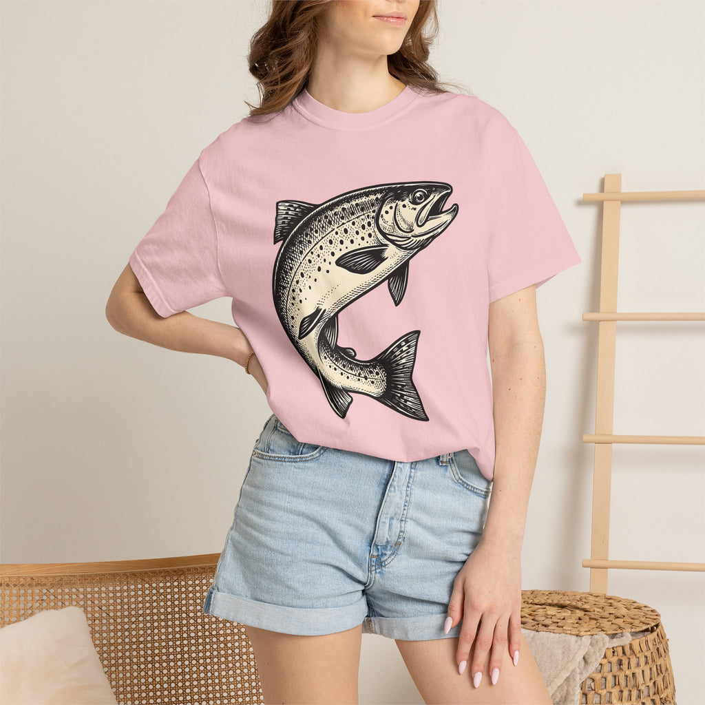Brown Trout Shirt Fishing Nature Gift Women Old School Tee Trout T-Shirt Angler Fan Wildlife Graphic Tshirt Outline Speckles Tshirt