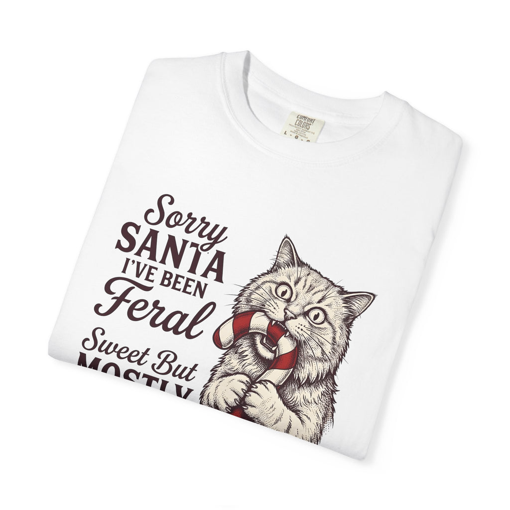 Kitten Candy Cane Shirt Cat Festive Gift Women Retro Tee Kitten T-Shirt Cat Fan Fabulous Tshirt Holiday Graphic Sketch Xmas Tshirt