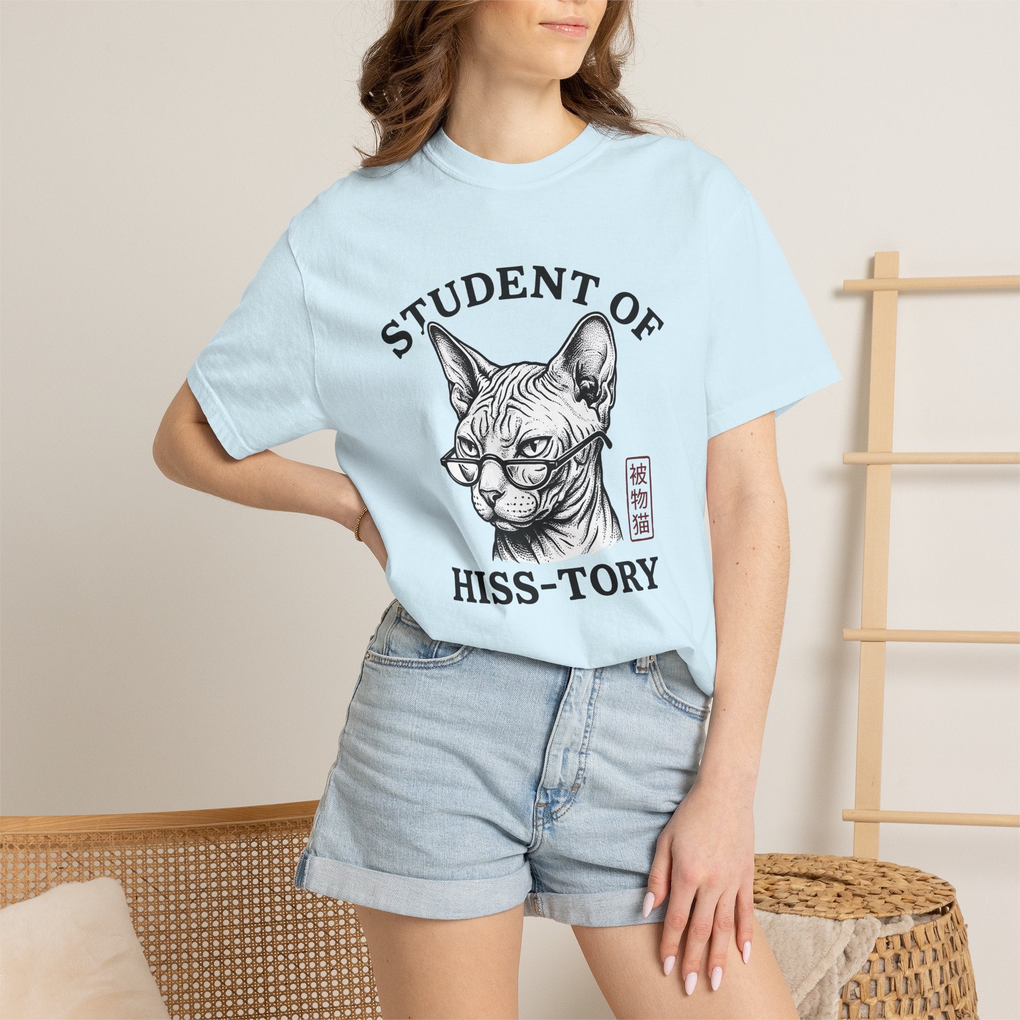 Hairless Cat Shirt Cat Jokes Gift Women Sketch Tee Sphynx T-Shirt Cat Fan Drawing Graphic Retro Eyeglasses Tshirt