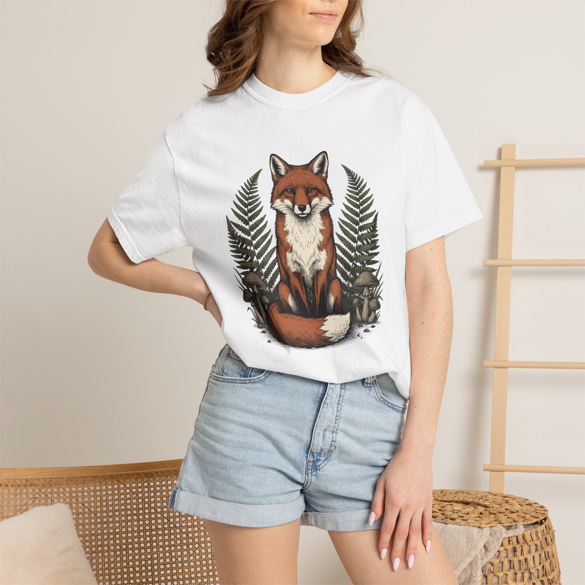 Fox Shirt Animals Woods Gift Women Retro Tee Vixen T-Shirt Wildlife Fan Vintage Tshirt Forest Graphic Sketch Toadstools Tshirt