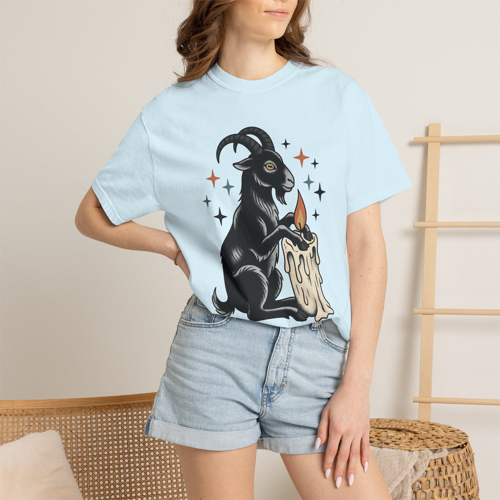 Goat Candle Shirt Boho Chic Gothic Gift Women Tattoo Tee Candle T-Shirt Bohemian Enthusiast Ink Tshirt Dark Graphic Vintage Stars Tshirt