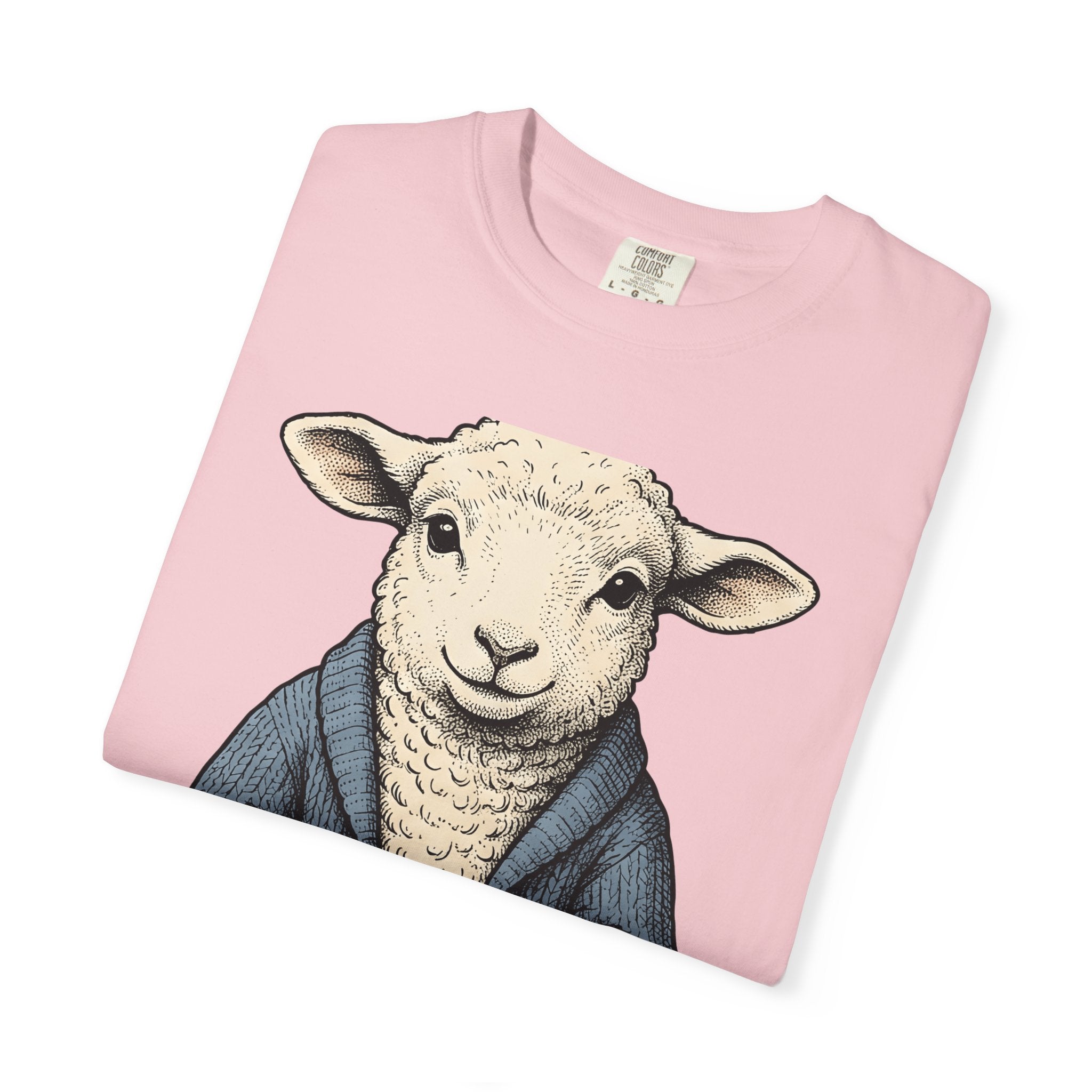 Lamb Basket Shirt Easter Creatures Gift Women Line Art Tee Hamper T-Shirt Easter Fan Hand Drawn Tshirt Animal Graphic Rustic Spring Eggs