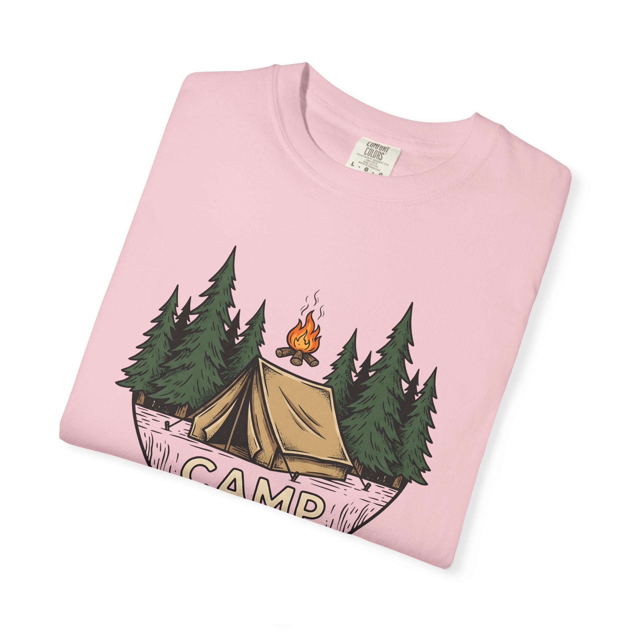 Camping Tent Shirt Camping Adventure Gift Women Line Art Tee Shelter T-Shirt Camper Enthusiast Illustration Design Graphic Cartoon Pine