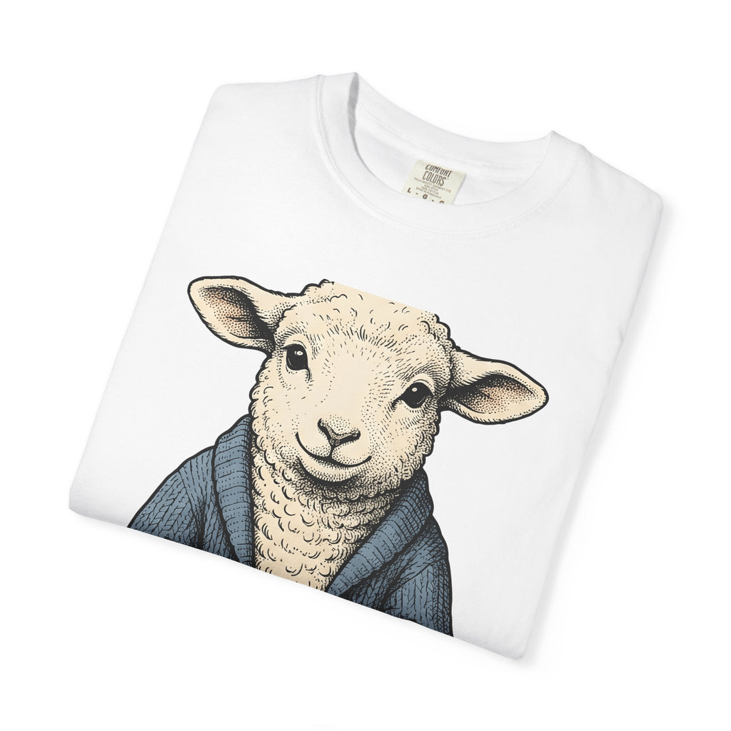Lamb Basket Shirt Easter Creatures Gift Women Line Art Tee Hamper T-Shirt Easter Fan Hand Drawn Tshirt Animal Graphic Rustic Spring Eggs