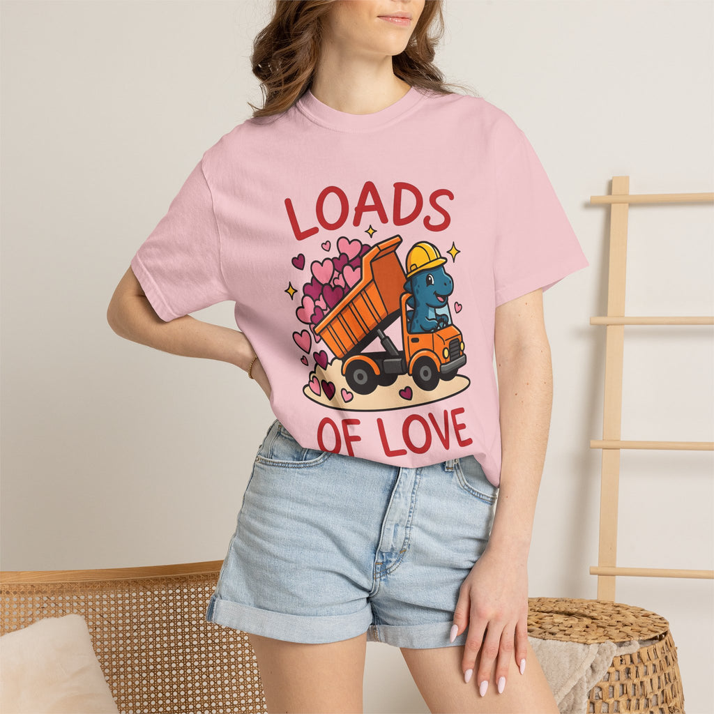 Dinosaur Dump Truck Shirt St. Valentine's Day Twosome Gift Women Line Art Tee Dinosaur Truck T-Shirt Valentines Fan Drawing Graphic Tshirt