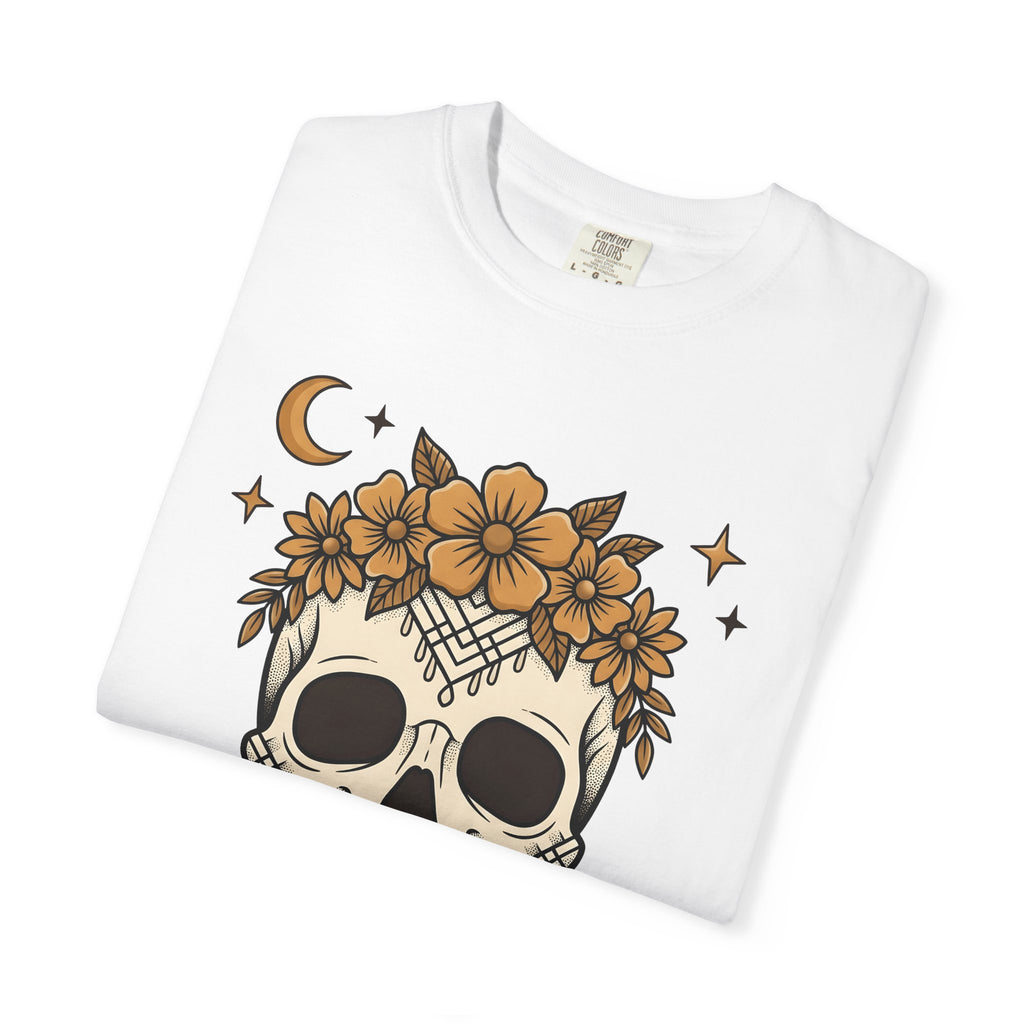 Skeleton Floral Shirt Halloween Macabre Gift Women Flash Tee Skull Flower T-Shirt Horror Fan Tattoo Tshirt Dark Graphic Ethnic Night Orb