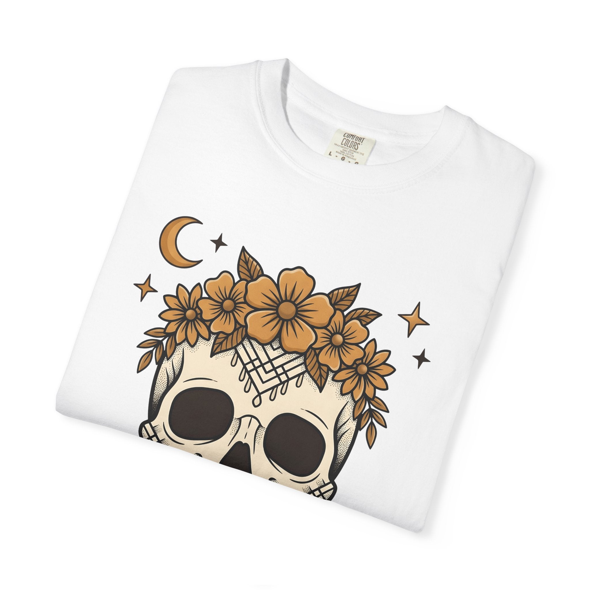 Skeleton Floral Shirt Halloween Macabre Gift Women Flash Tee Skull Flower T-Shirt Horror Fan Tattoo Tshirt Dark Graphic Ethnic Night Orb