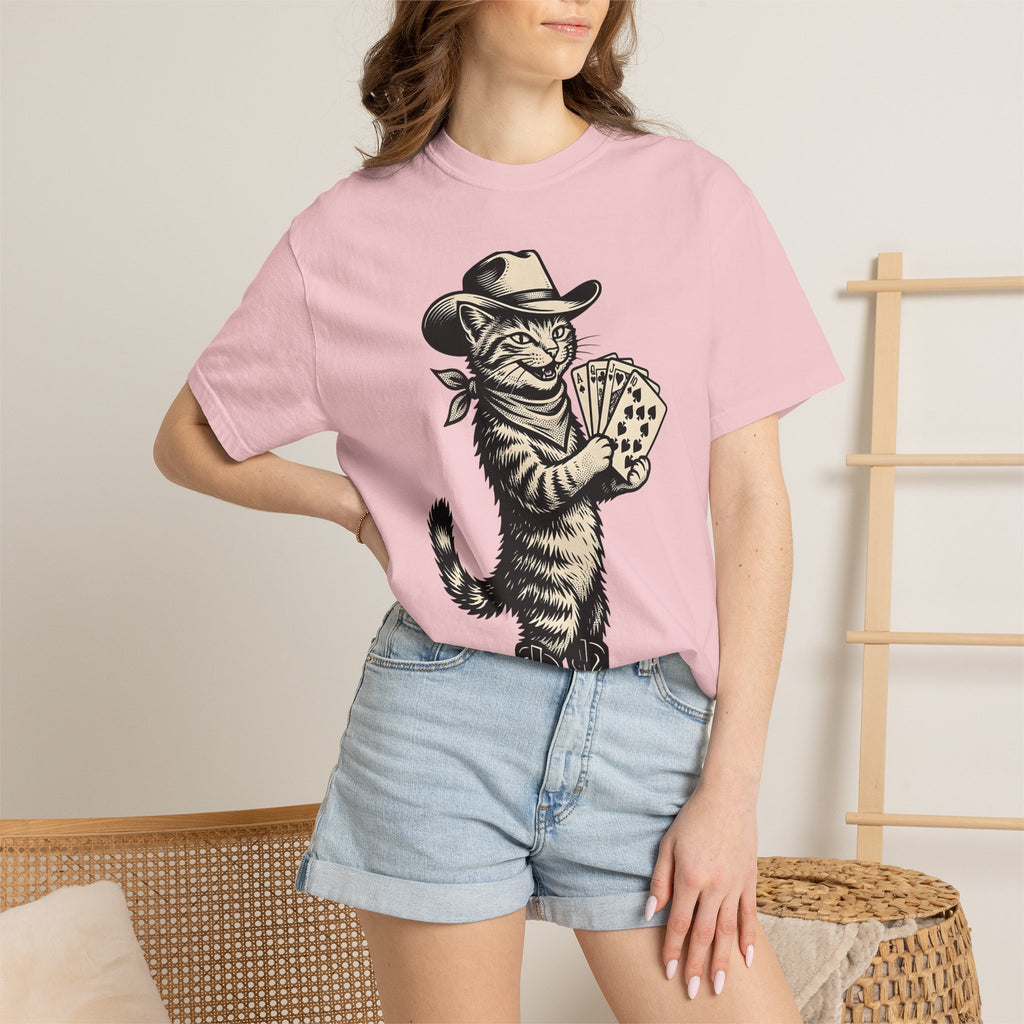 Country Cat Shirt Cat Frontier Gift Women Antique Tee Kitty T-Shirt Feline Fan Vintage Tshirt Western Graphic Outline Playing Card Tshirt
