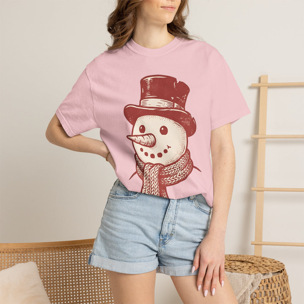 Snowman Illustration Shirt Christmas Holiday Gift Women Retro Tee Frosty T-Shirt Xmas Fan Vintage Tshirt Seasonal Graphic Sketch Neck Warmer