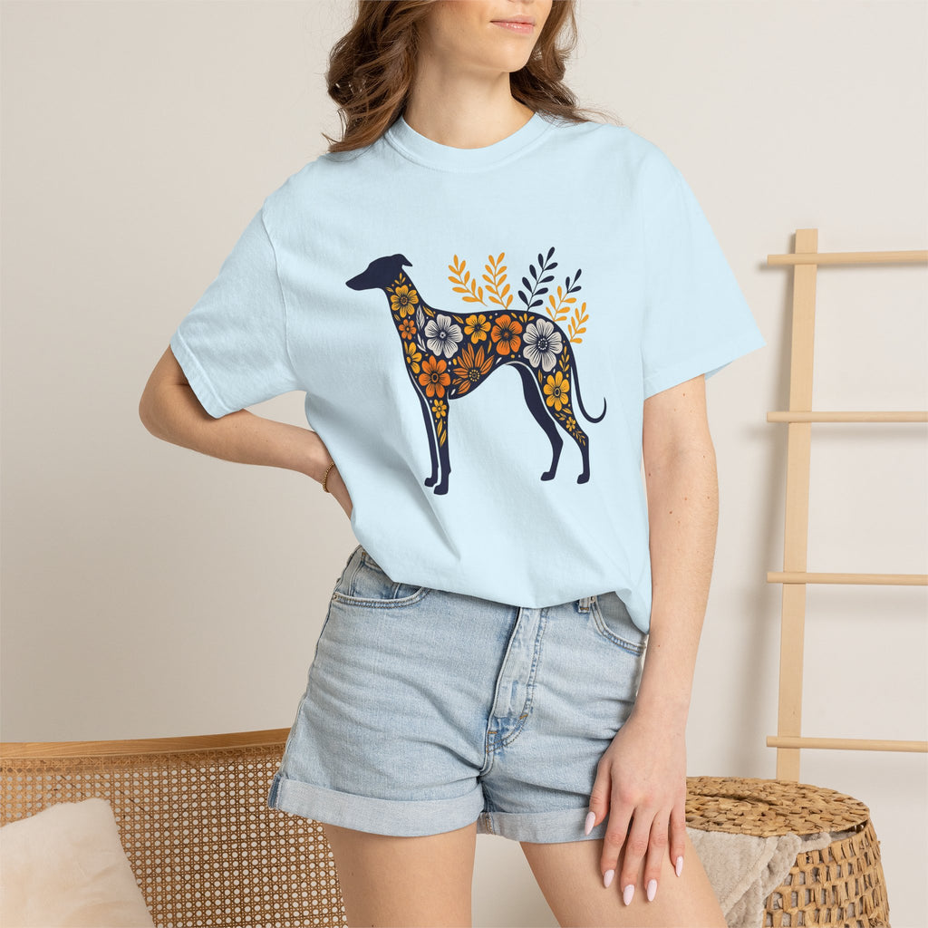 Greyhound Puppy Shirt Dog Wilderness Gift Women Flower Tee Whippet T-Shirt Dog Fan Floral Tshirt Nature Graphic Clean Bloom Tshirt