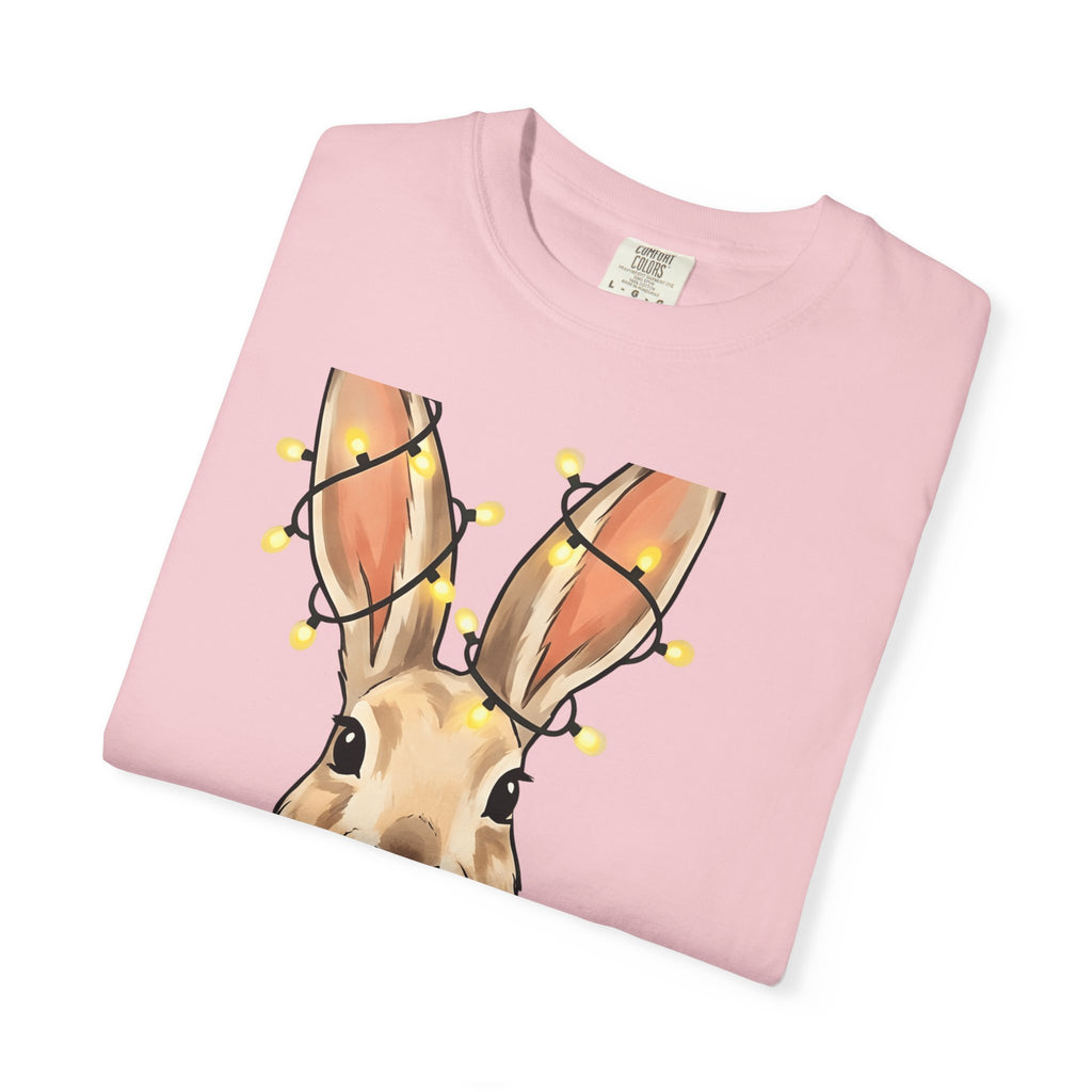 Rabbit Shirt Animals Christmas Gift Women Adorable Tee Bunny T-Shirt Pet Fan Cute Tshirt Winter Graphic Sketch Fairy Lights Tshirt
