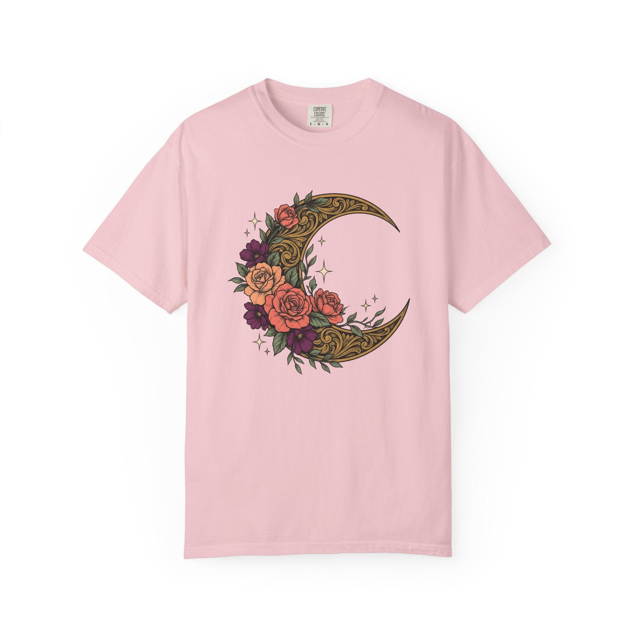 Crescent Flower Moon Shirt Cowgirl Stars Gift Women Tribal Tee Lunar T-Shirt Rodeo Fan Ethnic Tshirt Celestial Graphic Classic Wild Roses