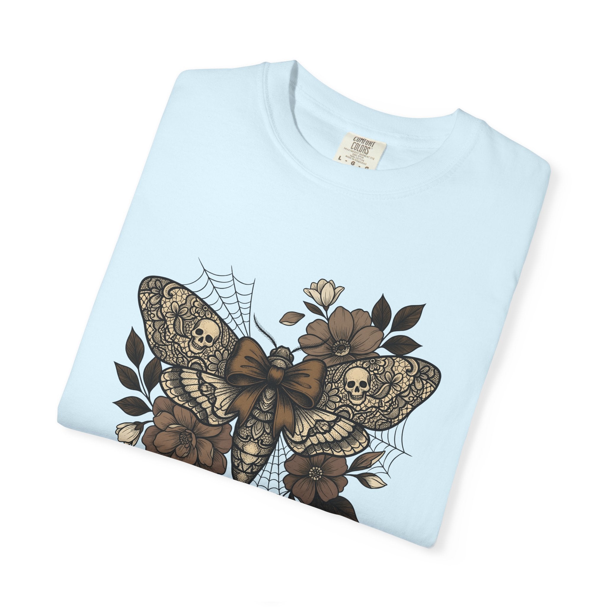 Skull Moth Shirt Halloween Design Gift Women Sketch Tee Deathshead Moth T-Shirt Halloween Fan Drawing Design Graphic Tshirt Horror Bloom
