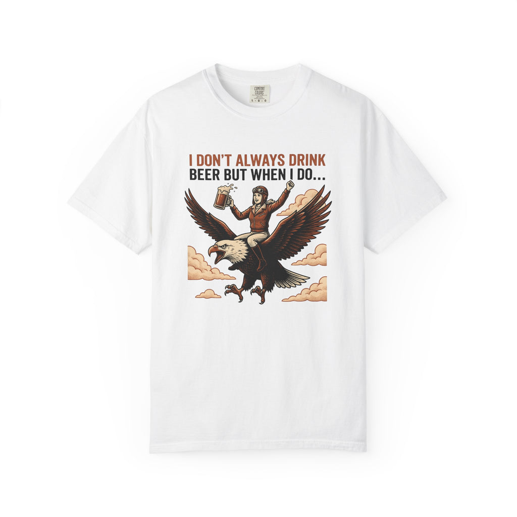 Girl Flying Eagle Shirt Funny Wildlife Gift Women Distressed Tee Eagle T-Shirt Humor Fan Vintage Tshirt Animal Graphic Cartoon Beer Glass