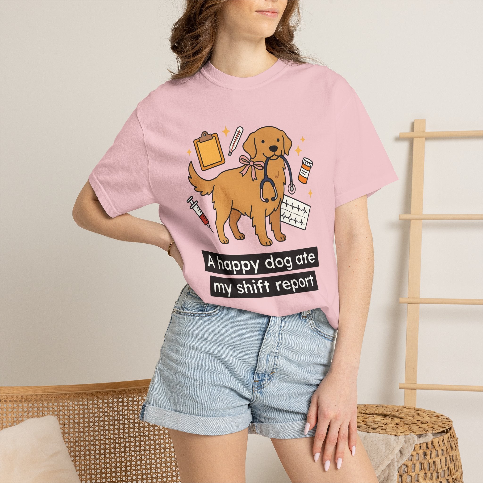 Retriever Dog Shirt Nurse Puppy Fan Gift Women Hand Drawn Tee Dog T-Shirt Healthcare Enthusiast Illustrated Graphic Dog Minimalist Vet