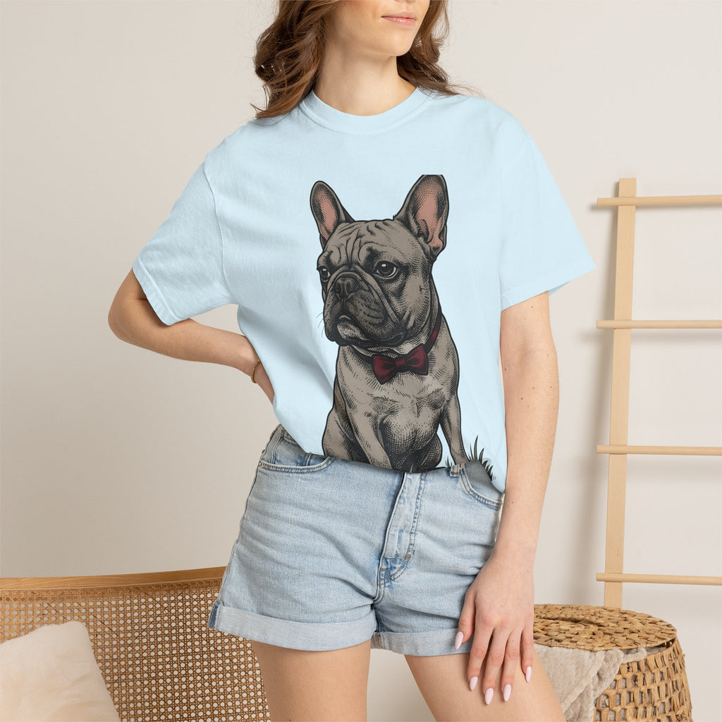 French Bulldog Shirt Dog Comedy Gift Women Hand Drawn Tee Bulldog T-Shirt Dog Fan Illustrated Graphic Tshirt Old School Bow Tie Tshirt
