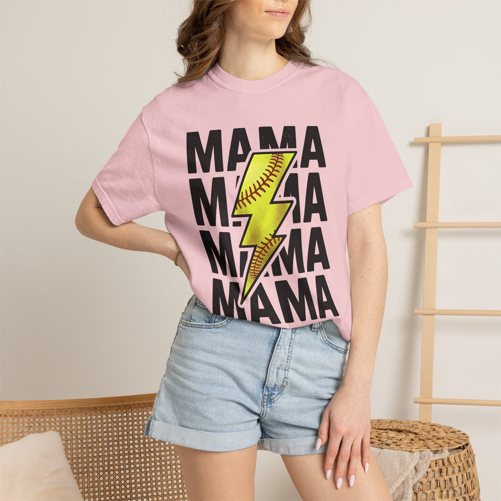 Softball Flash Bolt Shirt Moms Workout Gift Women Heavy Tee Fastpitch T-Shirt Mom Enthusiast Grunge Tshirt Fitness Graphic Retro Seam Tshirt