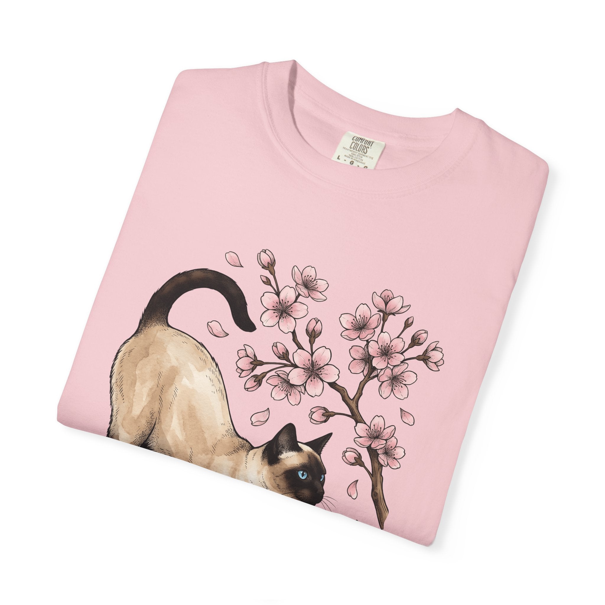 Siamese Kitten Shirt Cat Flower Gift Women Painting Tee Kitten T-Shirt Cat Fan Feline Tshirt Floral Graphic Sketch Sakura Flower Tshirt