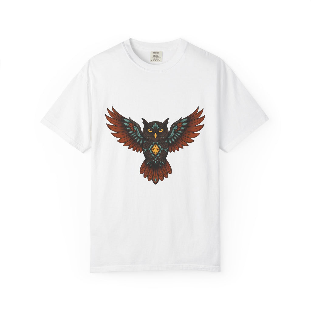 Owl Illustration Shirt Boho Chic Wildlife Gift Women Tribal Tee Hoot Owl T-Shirt Bohemian Fan Ethnic Tshirt Animal Graphic Zen Crystal